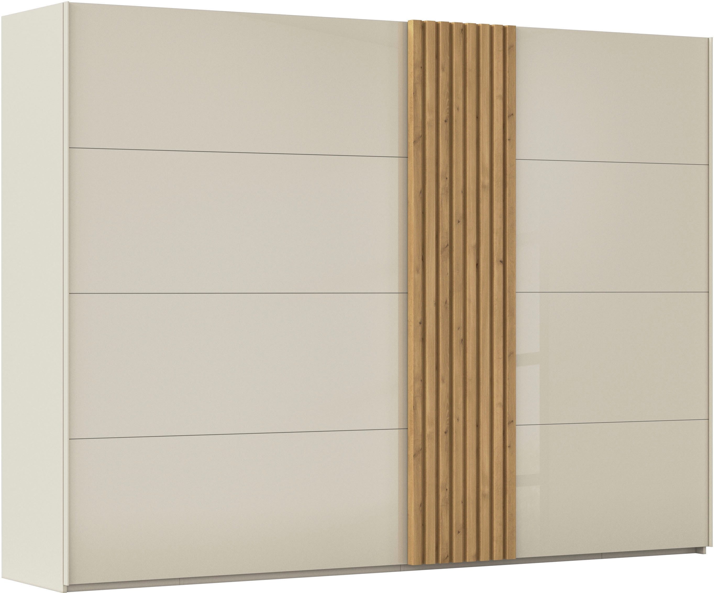 rauch Schuifdeurkast Kledingkast kast garderobe linnenkast TEGIO met hoogwaardige houtdecoratie en glazen front made in germany zweefdeurkasten beige
