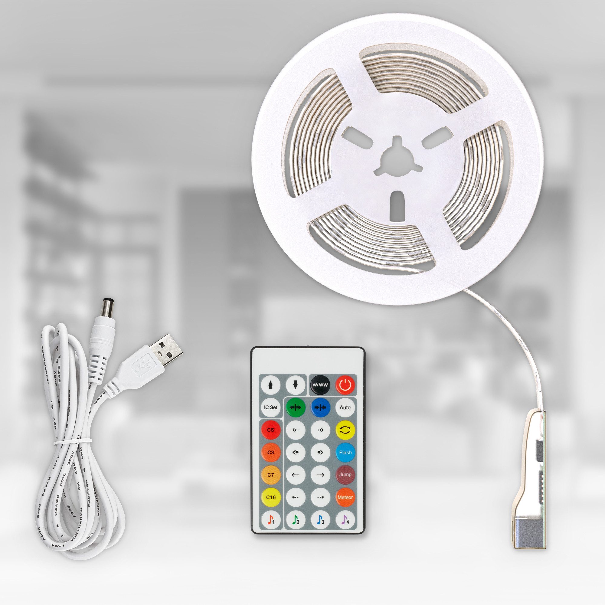 B.K.Licht Led-strip USB RGBIC LED strip, 5 m, met kleurverandering Lichtstrip, met muzieksensor, met afstandsbediening, zelfklevend (1 stuk)