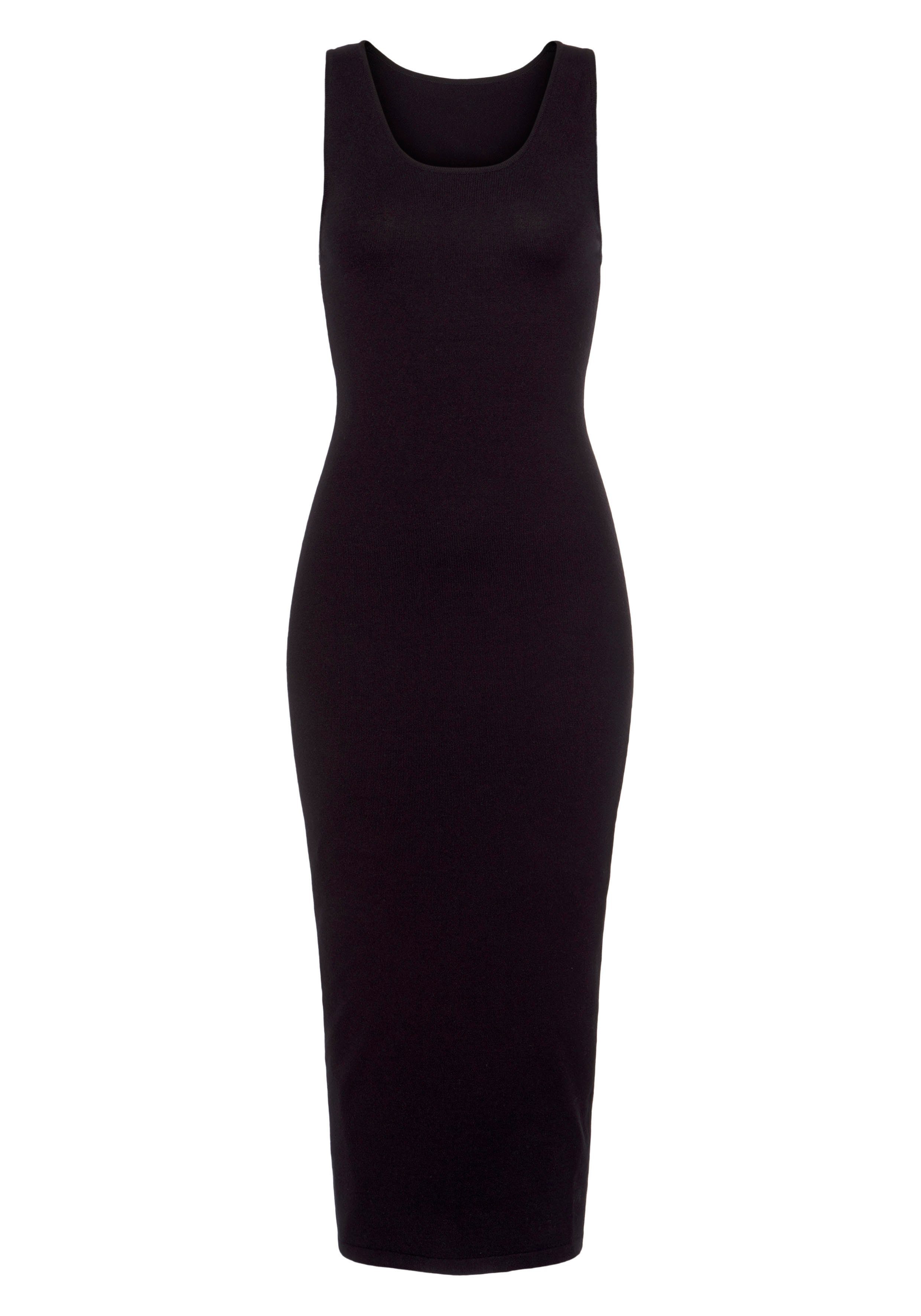 Lascana Gebreide jurk in trendy midi-lengte, figuuraccentuerende zomerjurk, basic