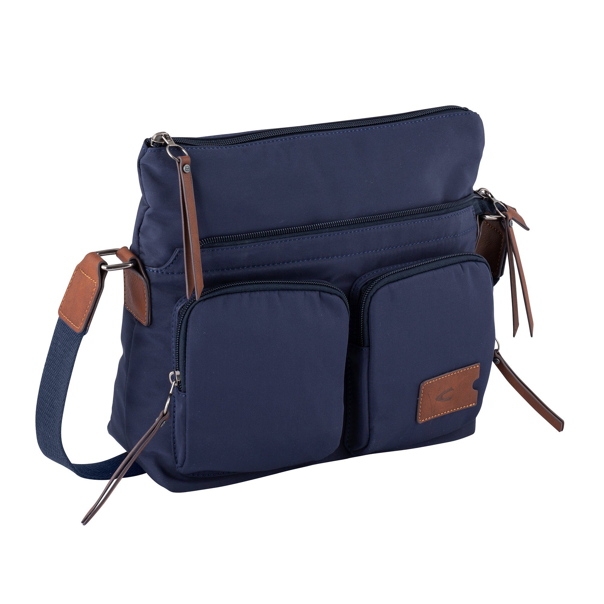 camel active Schoudertas Sky van licht robuust nylon met imitatieleer-applicaties, een blikvanger