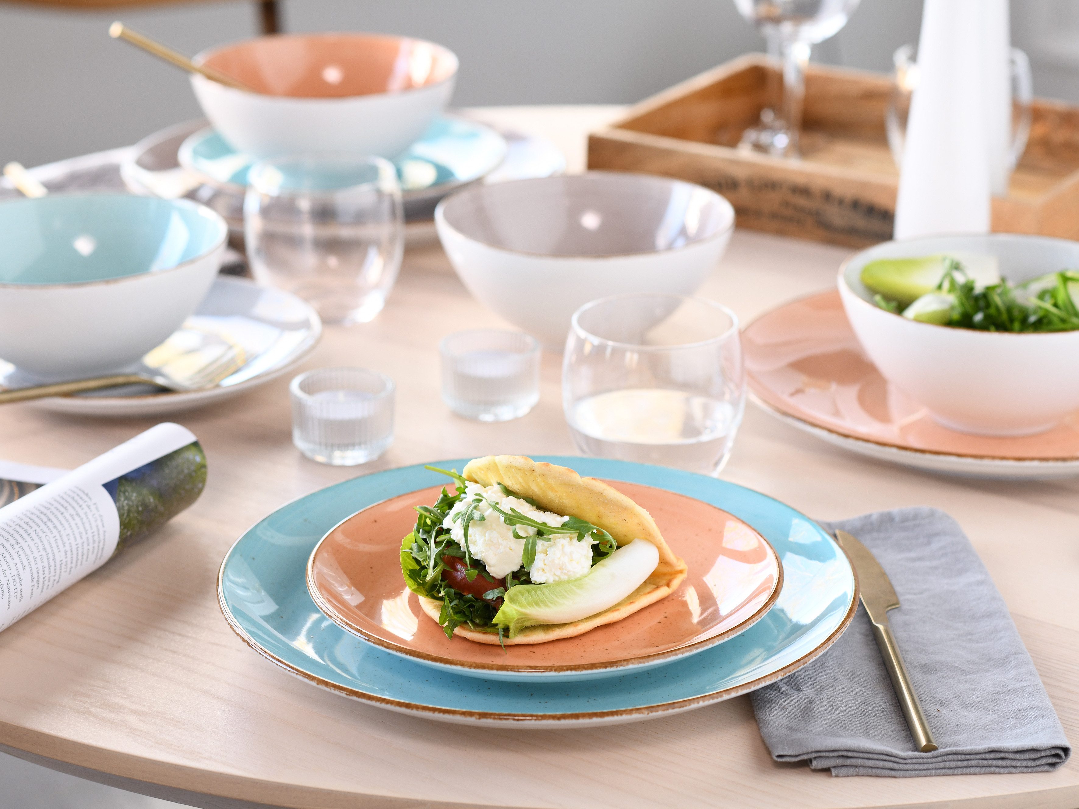 CreaTable Combi-servies Servies-set VINTAGE NATURE Servies, met de hand geschilderd, gespikkeld, 16 delen, voor 4 personen (set, 16-delig)