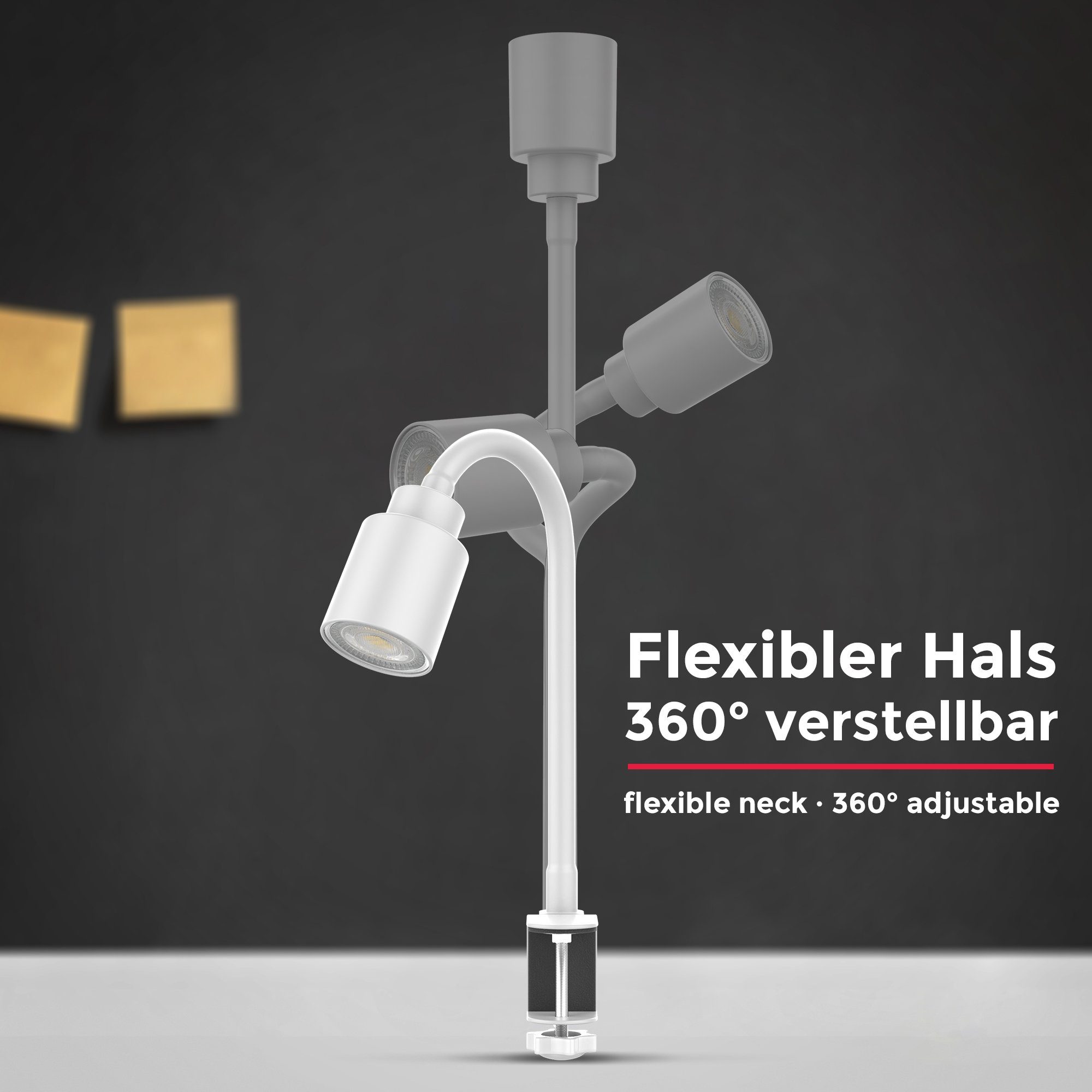 B.K.Licht Tafellamp Klemlicht, warmwit, flexibele zwaanhal, wipschakelaar, metaal (1 stuk)