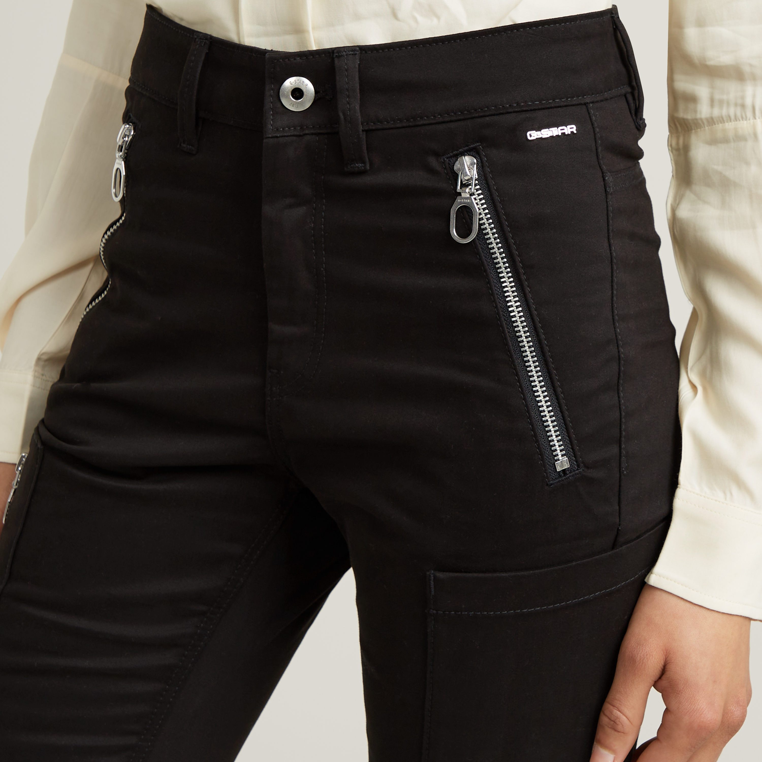 G-Star RAW Bikerbroek Biker Skinny Cargo met contrastkleurige ritssluitingen