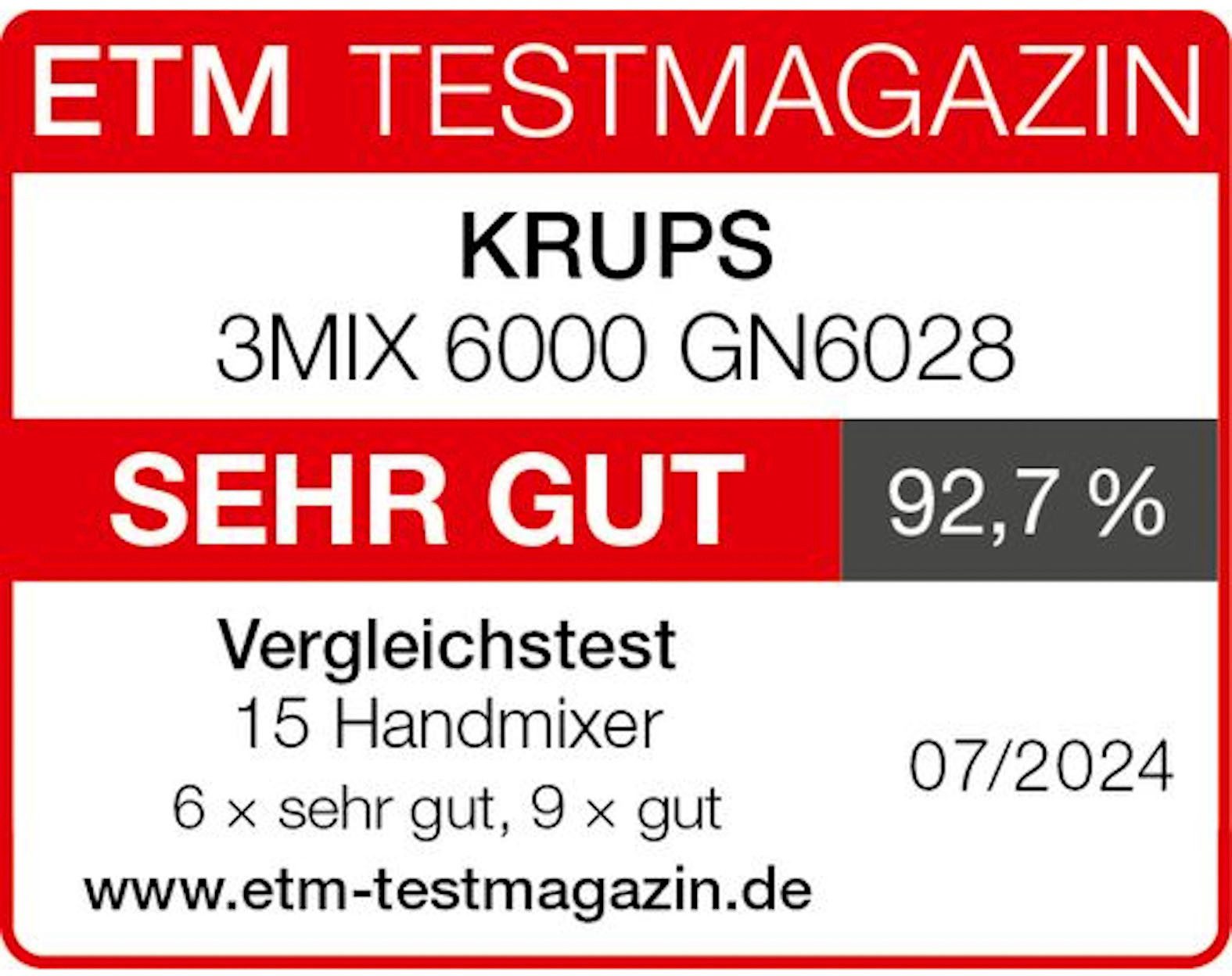 Krups Handmixer GN6028 3MIX 6000, soft-touch handgreep, lange kabel