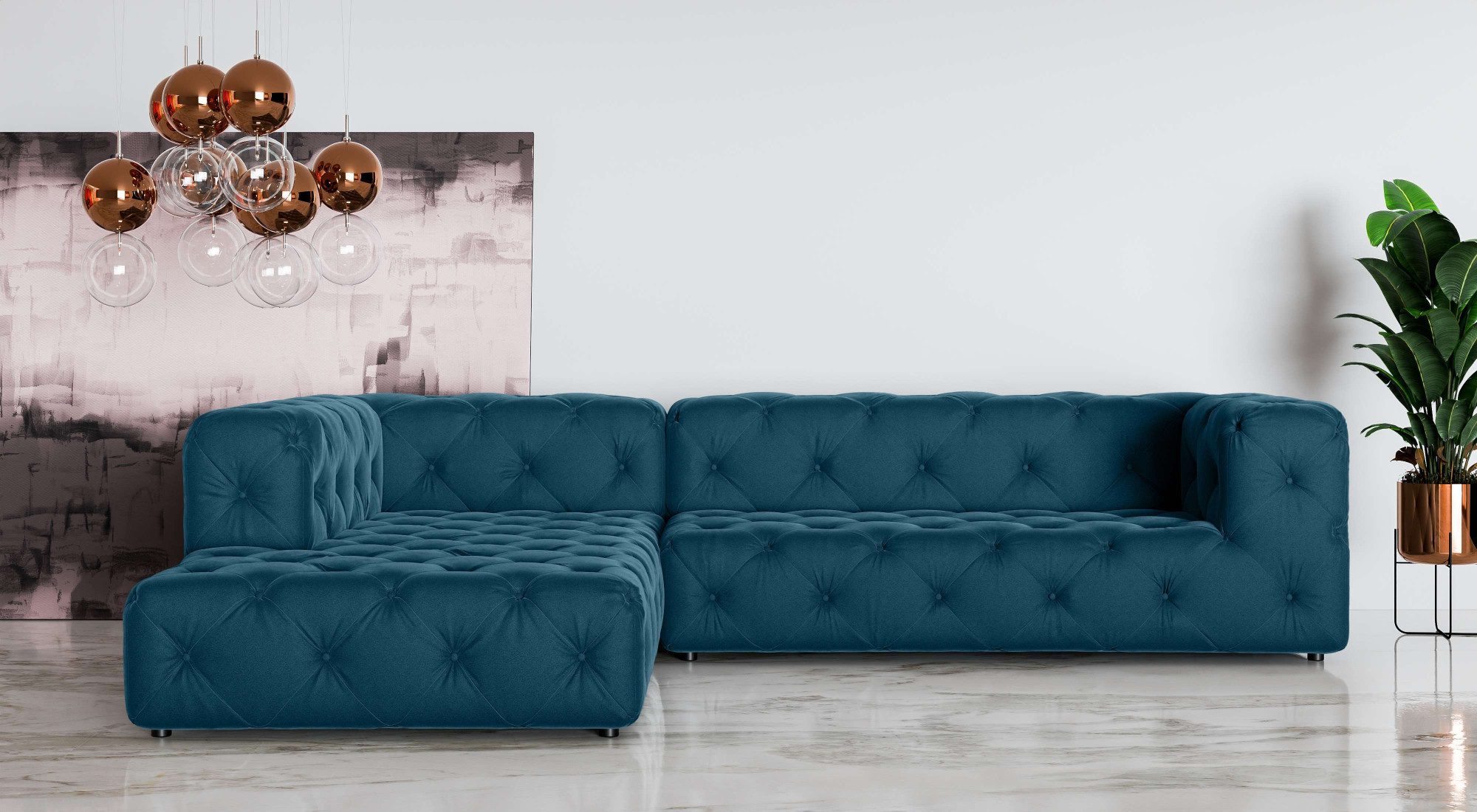 Places of Style Hoekbank FOLLINA L-vorm, met klassieke Chesterfield-knoopstiksels