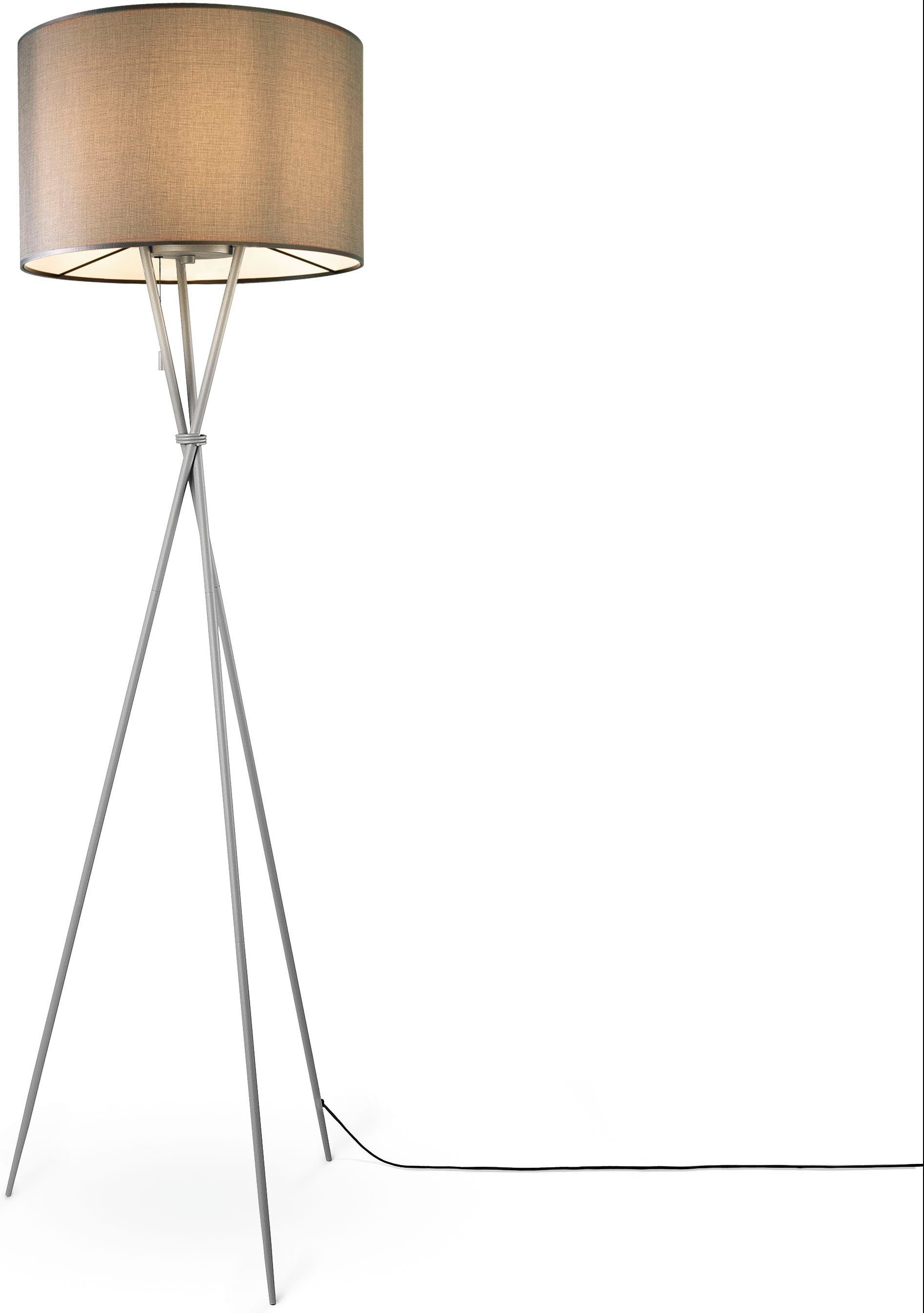 Paco Home Staande lamp KATE CANVAS UNI COLOR Woonkamer driepoot stoffen lampenkap vloerlamp textiel kap E27