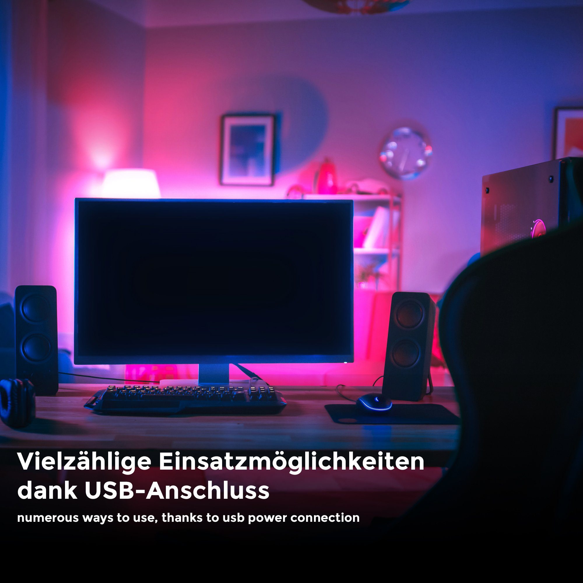 B.K.Licht Led-strepen LED TV-achtergrondverlichting backlight 2m USB RGB zelfklevend