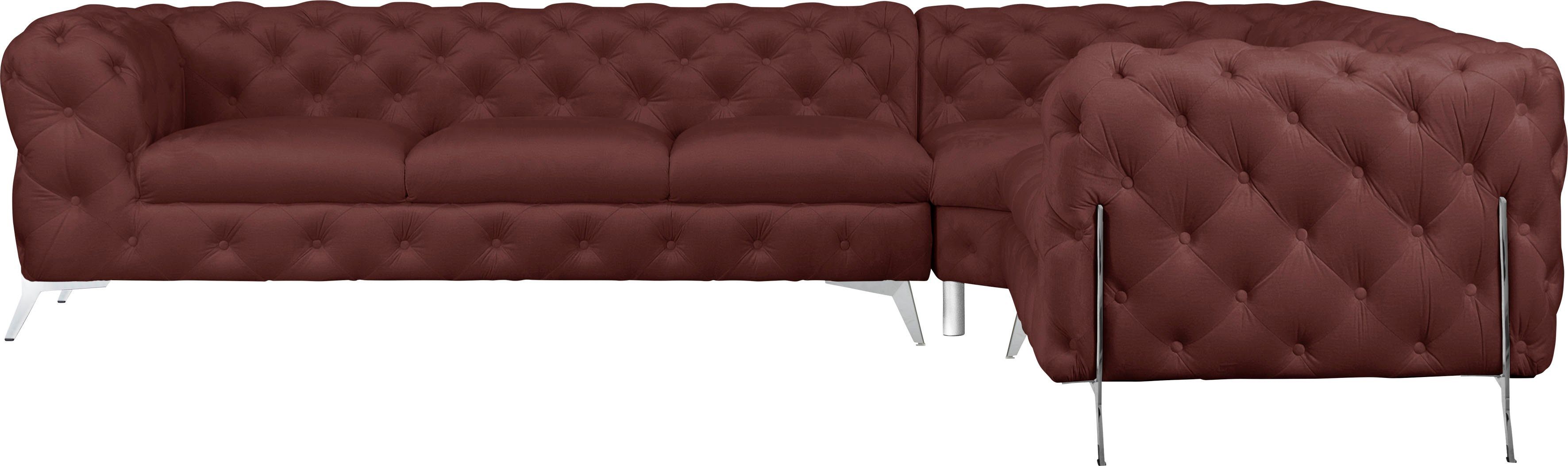 Leonique Chesterfield-bank Amaury L-vorm grote hoekbank, chesterfield-look, breedte 323 cm, kleur van de poten ter keuze