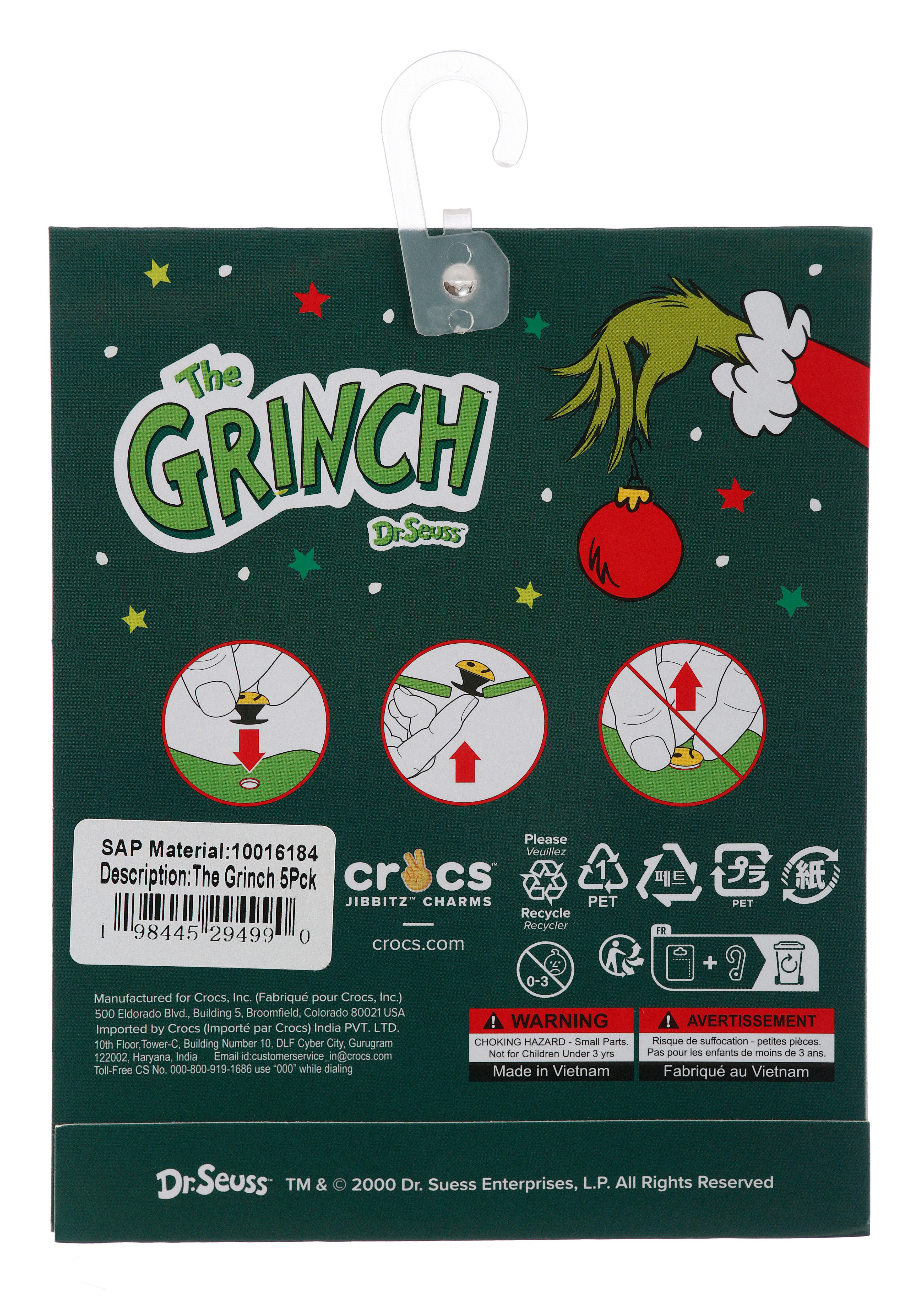 Crocs Schoenbutton Jibbitz™ The Grinch Charm speldjes met Grinch motieven (set, 5-delig, Geen speelgoed. Niet geschikt voor kinderen jonger dan 3 jaar)