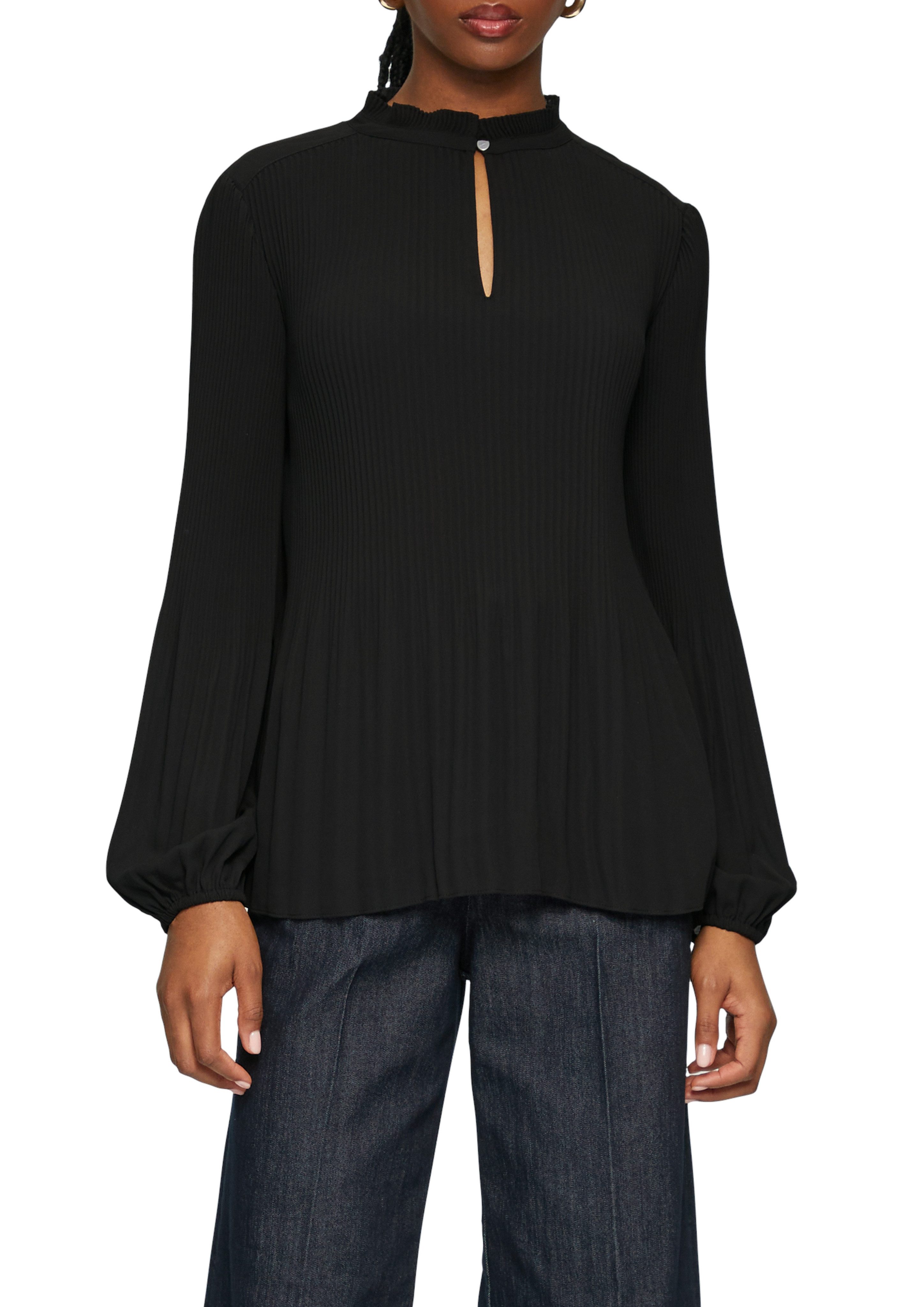 s.Oliver BLACK LABEL Blouse met lange mouwen met plissé-mouwen en opstaande kraag