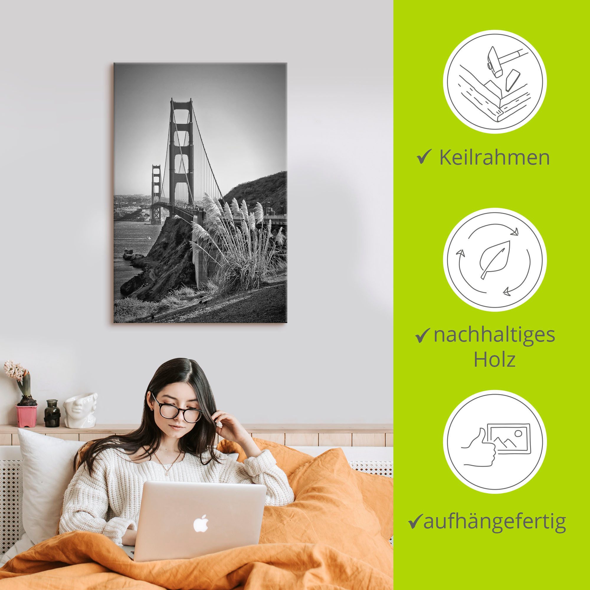 Artland Artprint San Francisco Golden Gate Bridge als artprint op linnen, poster in verschillende formaten maten