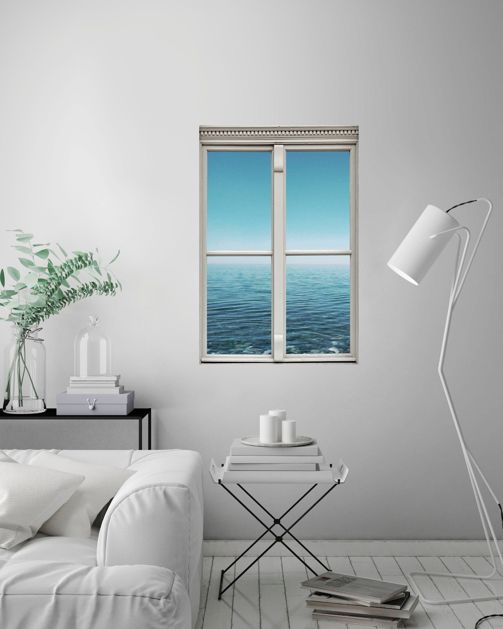 queence Wandfolie Zee Muursticker, muurdecoratie, zelfklevend, 3D, raam