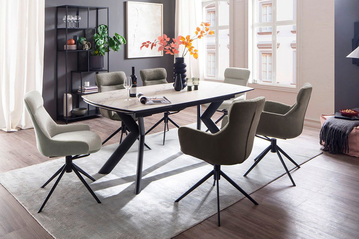 MCA furniture Eettafel OSSANA vierpoot tafel 180-260 cm Keramiek, metaal, eindschuif, uittrekbaar, tafelblad 13 mm, 8-10 personen