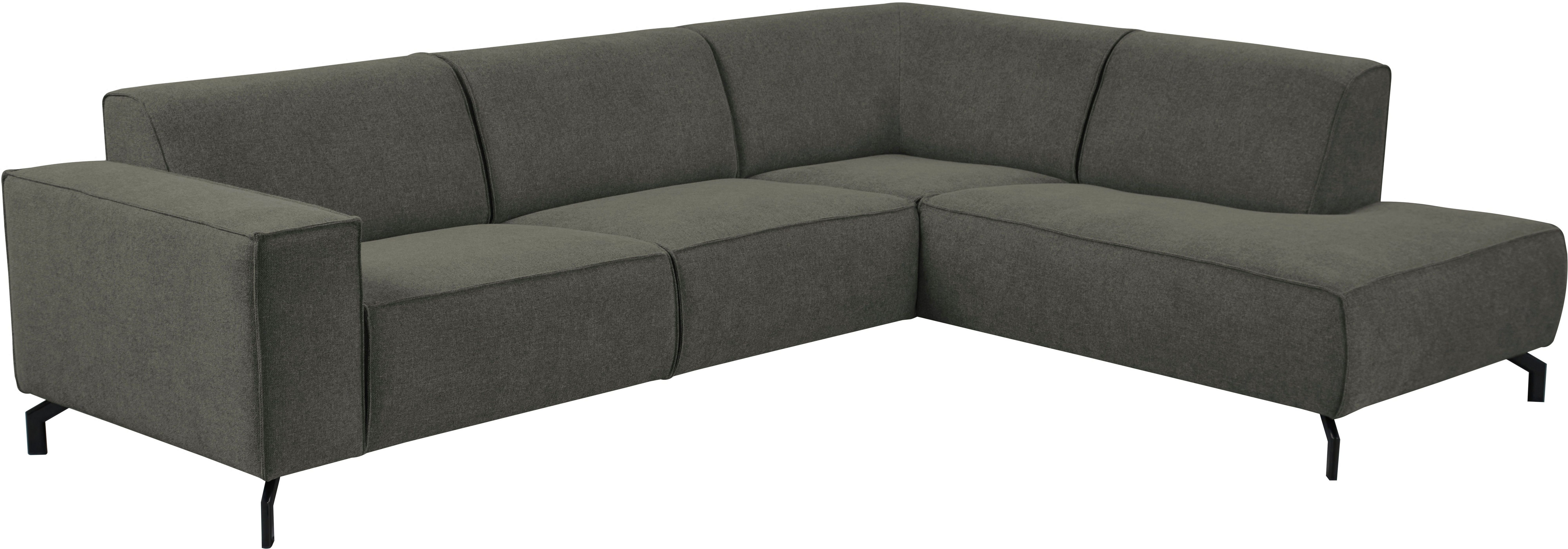Places of Style Hoekbank Lorcan, breedte 275 cm, zacht zitgevoel met zwarte metalen poten, lederlook en zachte structuurstof