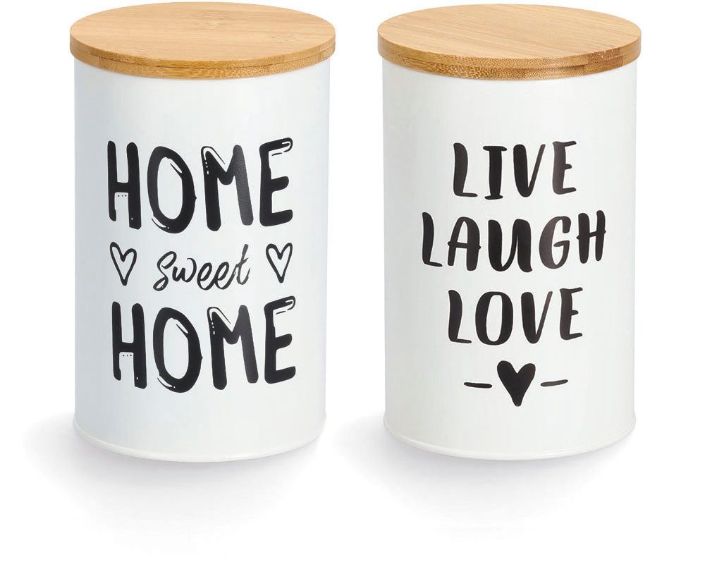 Zeller Present Voorraadbus Quotes moderne opschrift, met bamboedeksel, 1000 ml (set, 2-delig) voedsel bewaardozen wit