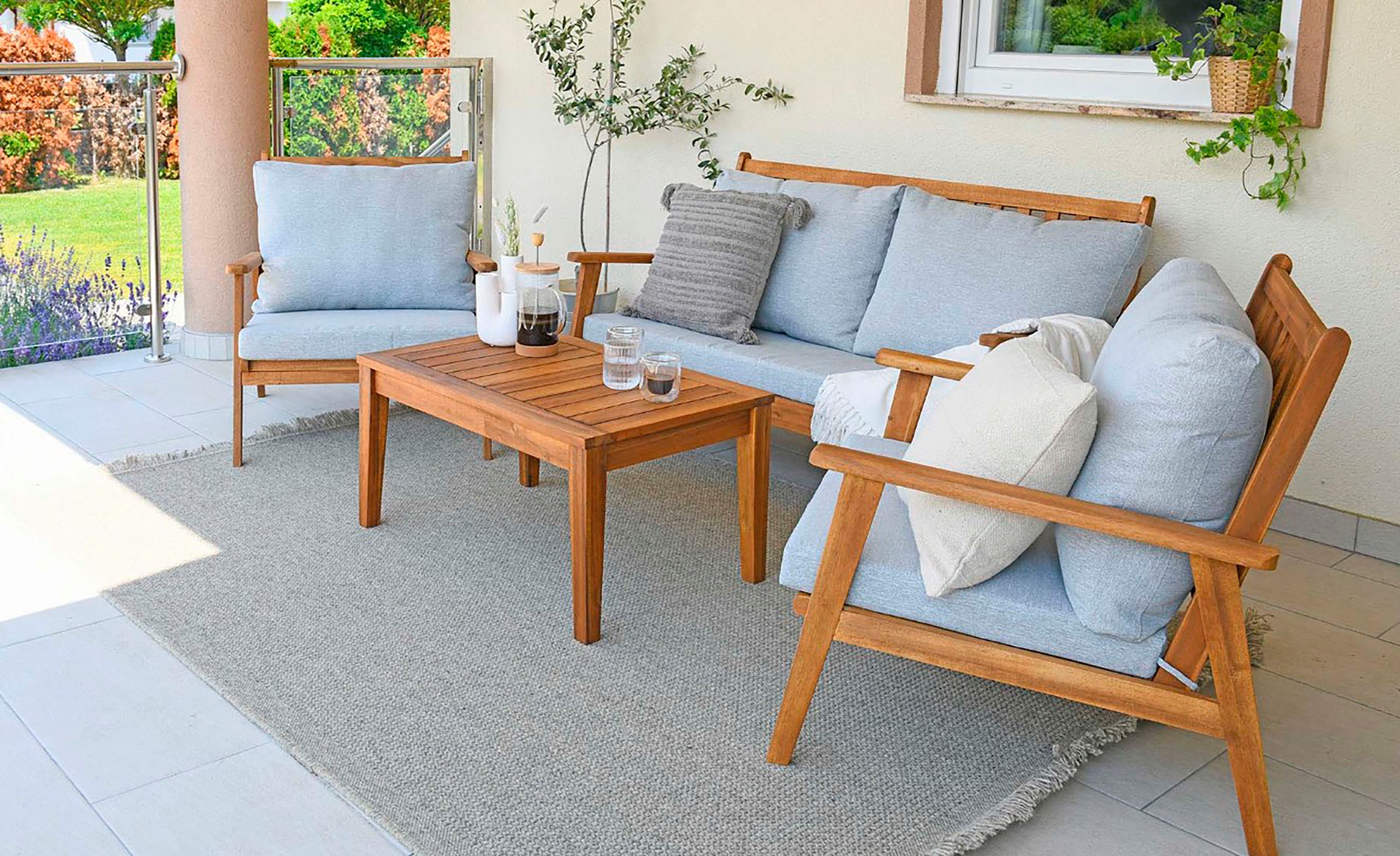 byLIVING Tuinset LA PALMA uit massief acaciahout met gezellige zit- en rugkussens (set, 11-delig)
