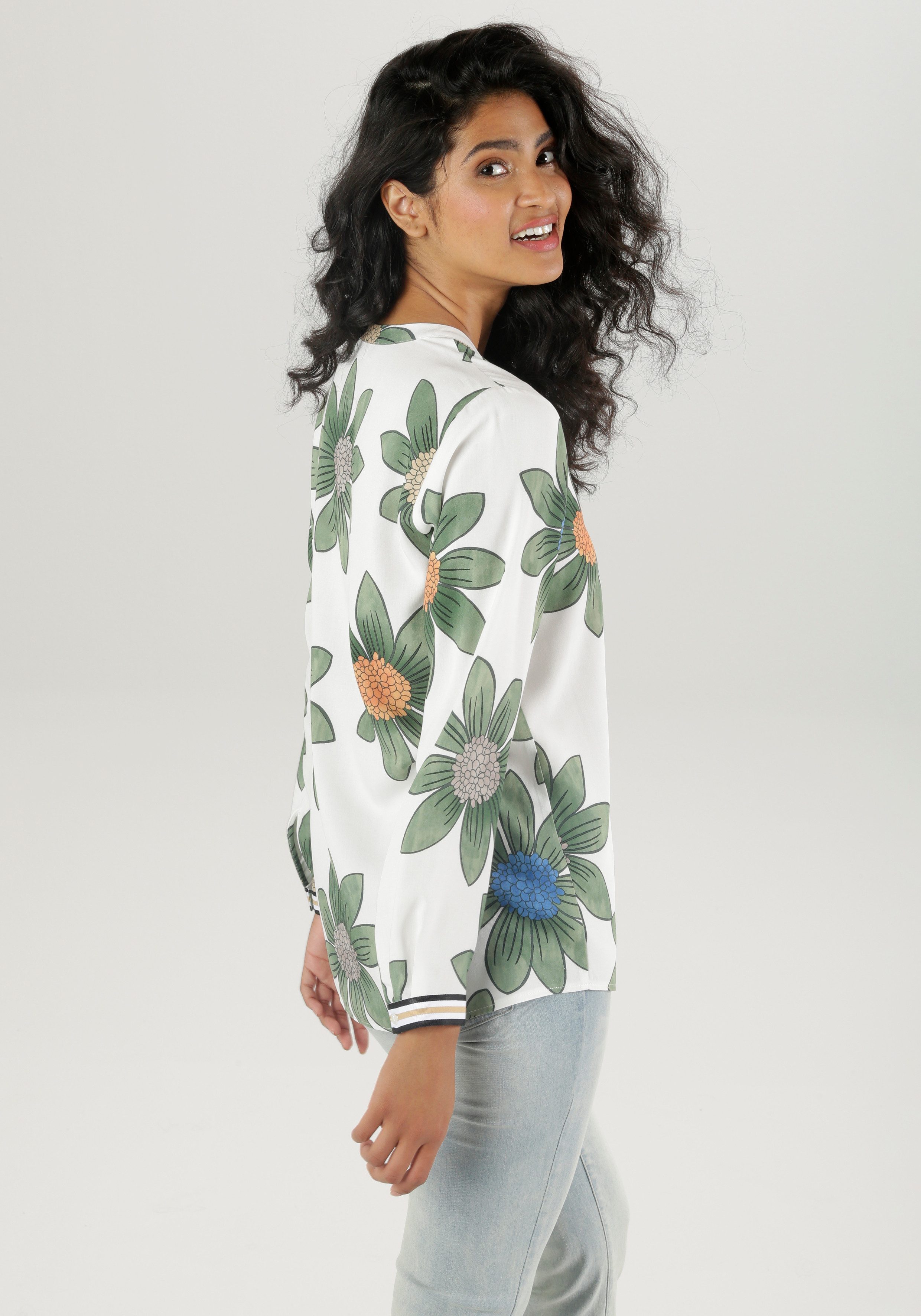 Aniston SELECTED Blouse zonder sluiting met gestreepte manchetten