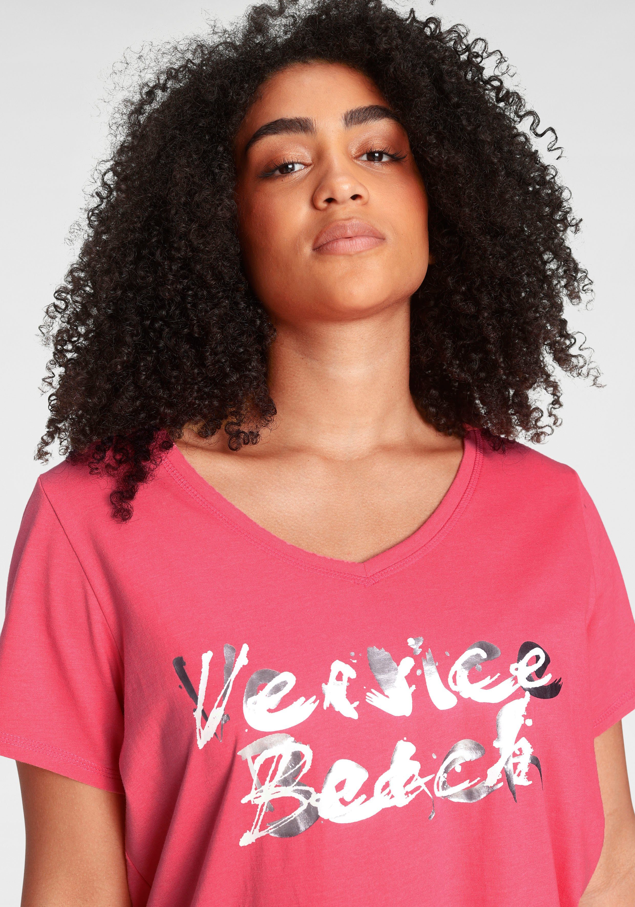 Venice Beach Lang shirt Lange mouwen, losse pasvorm, met logoprint, hartvormige hals