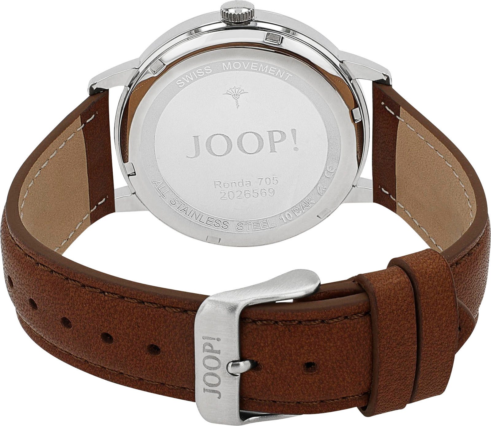 Joop! Kwartshorloge Polshorloge, herenhorloge, leren band, datum, roestvrijstalen achterzijde vastgeschroefd