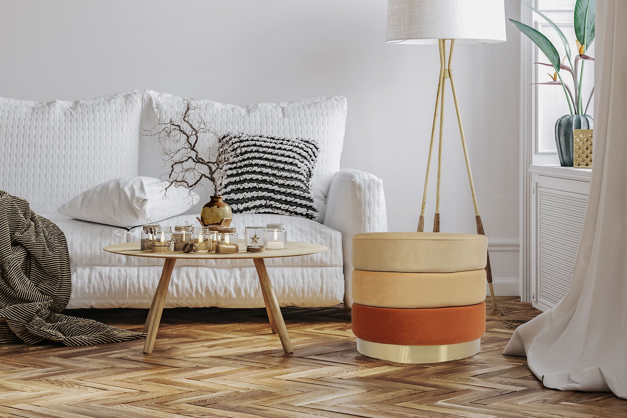 Kayoom Hocker Kruk Matilda 325, elegante uitstraling door goudkleurige sokkel Fluwelen bekleding, gekleurde gelaagde padding, goudkleurige basis (1 stuk)