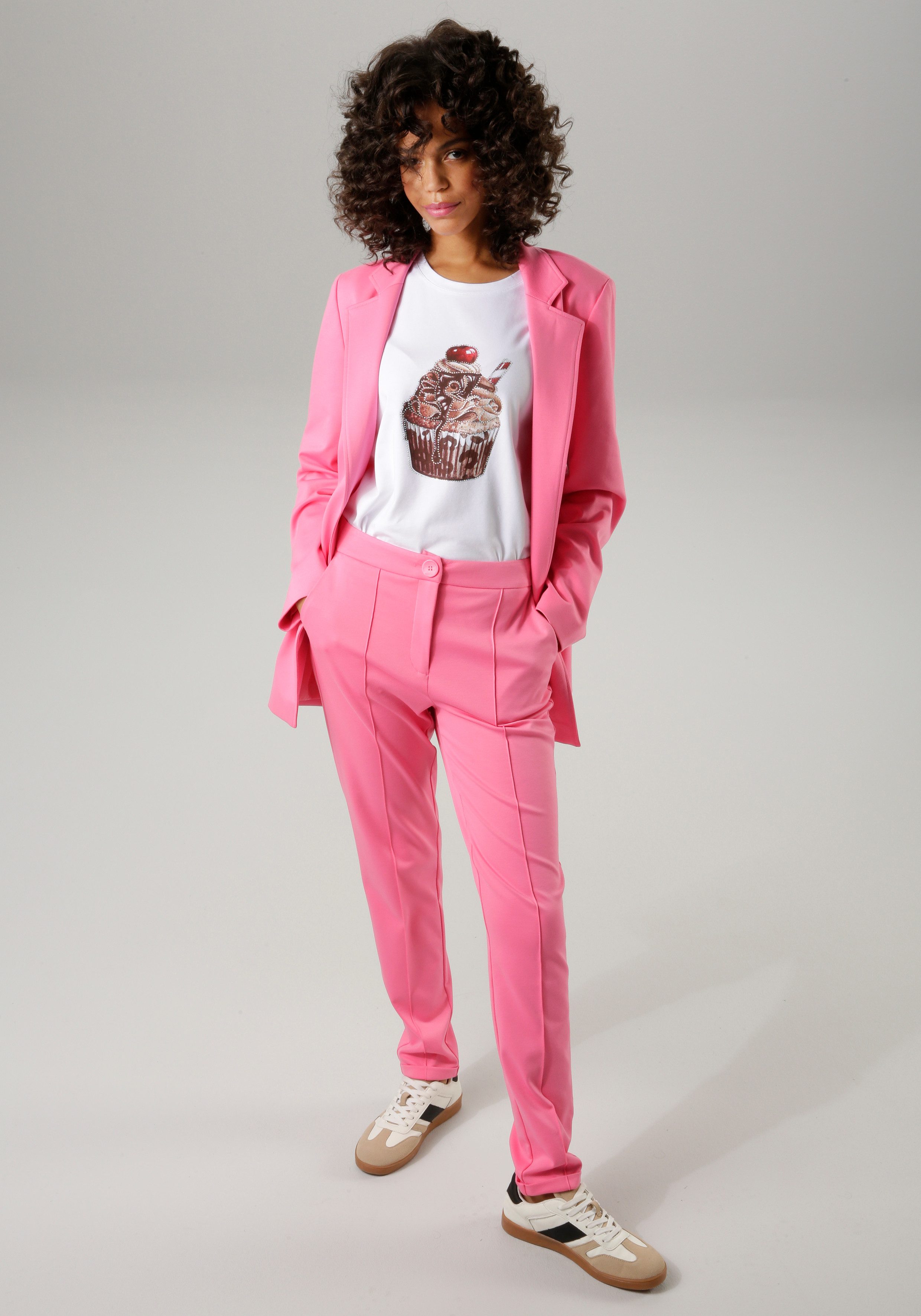 Aniston CASUAL Jerseybroek met biezen gegarneerd