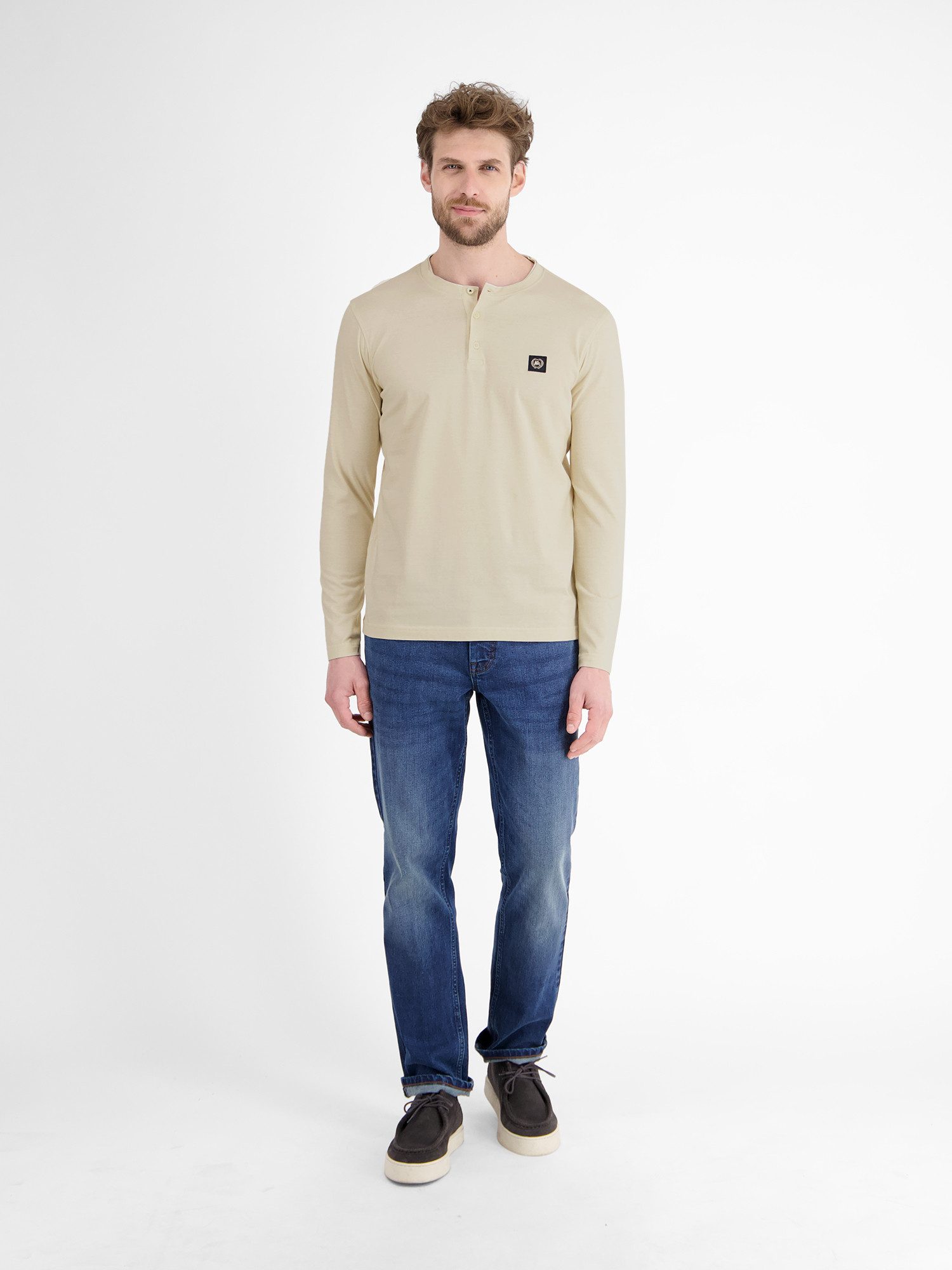 Lerros Sweatshirt LERROS Serafino-shirt met lange mouwen voor heren