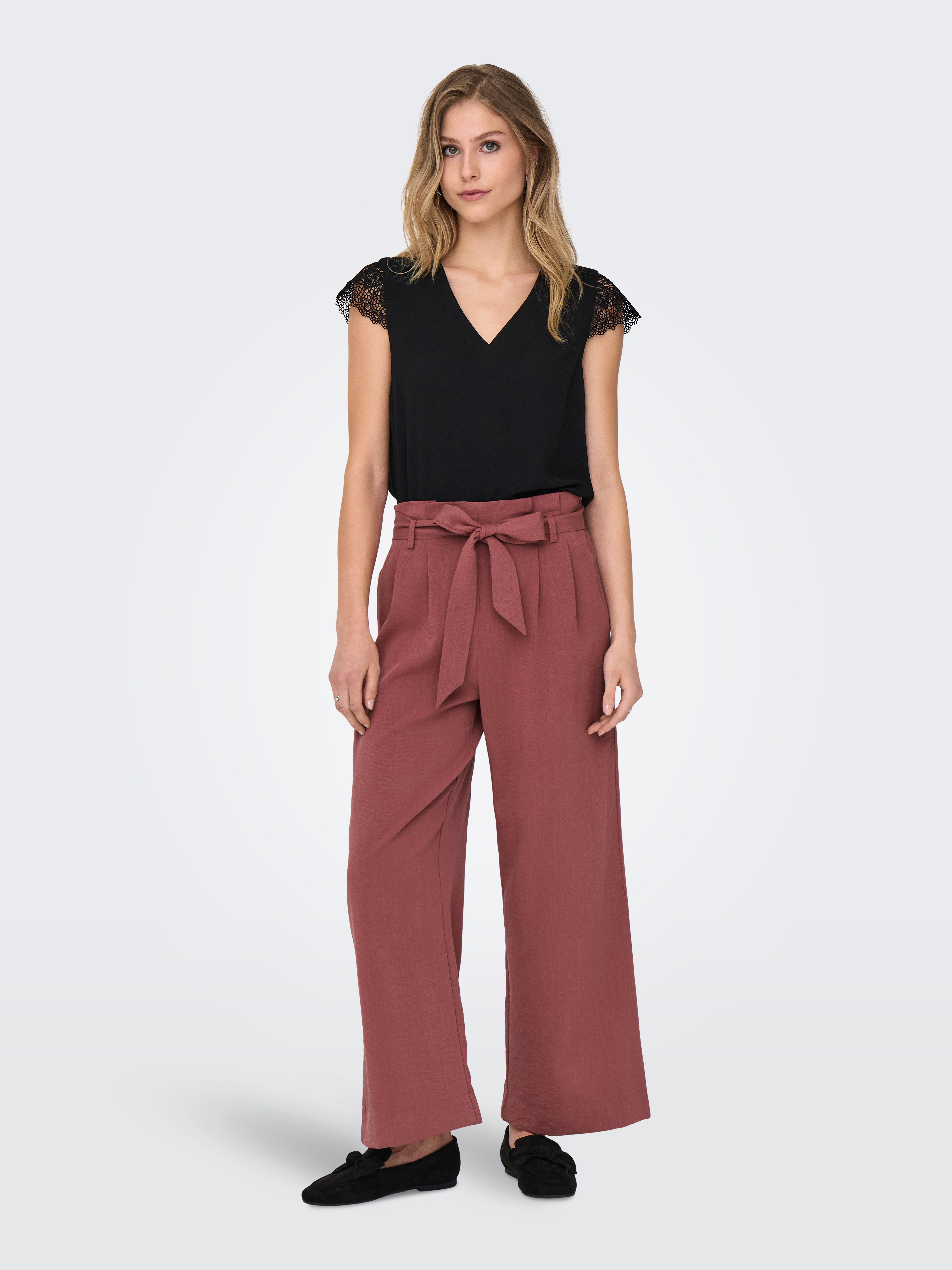Only Shirt met korte mouwen ONLELVA FR S/S LACE V-NECK TOP CS PTM
