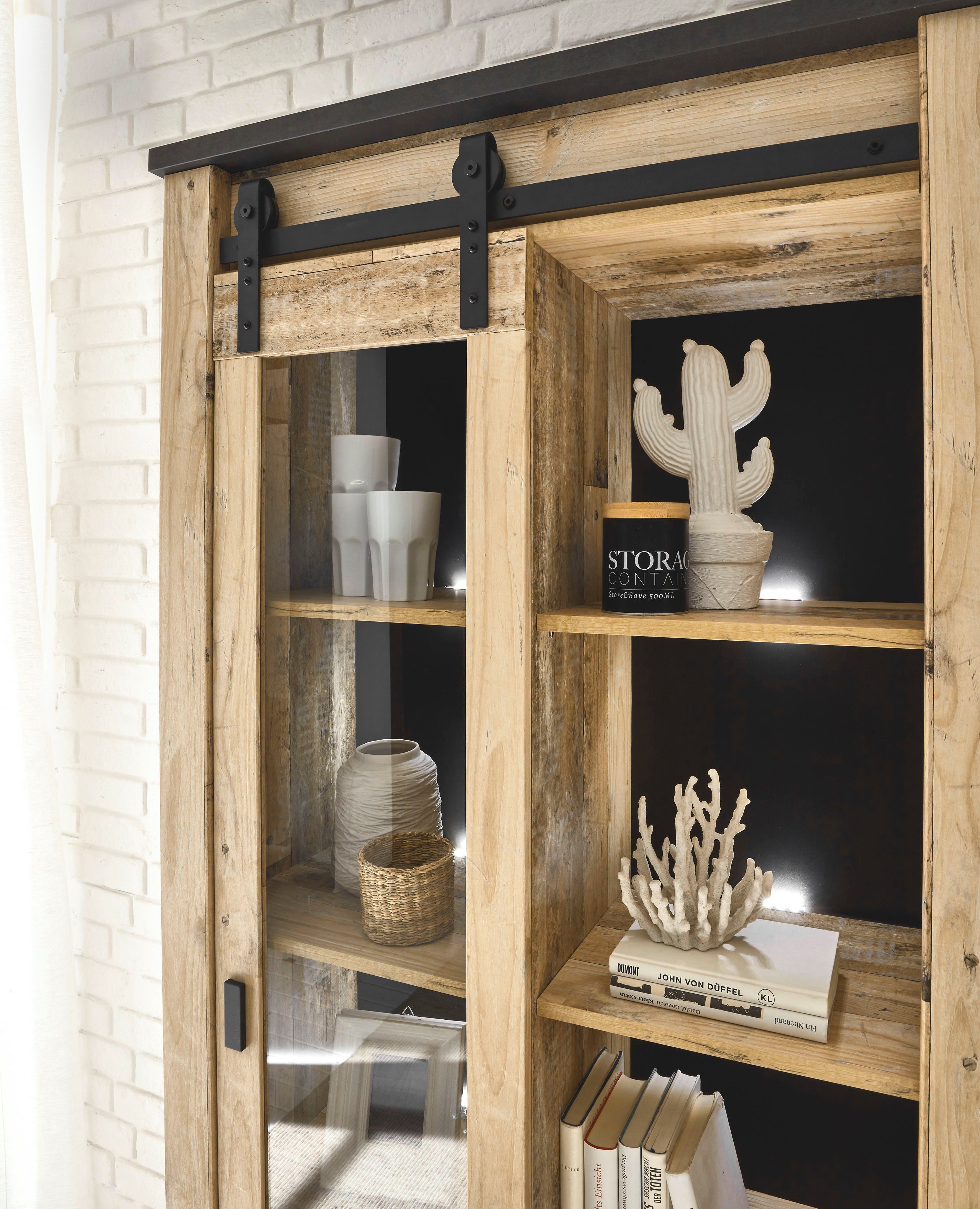Home affaire Wandmeubel Sherwood Schuurdeurbeslag en apothekersgrepen van metaal, hoogte 201 cm (2-delig)