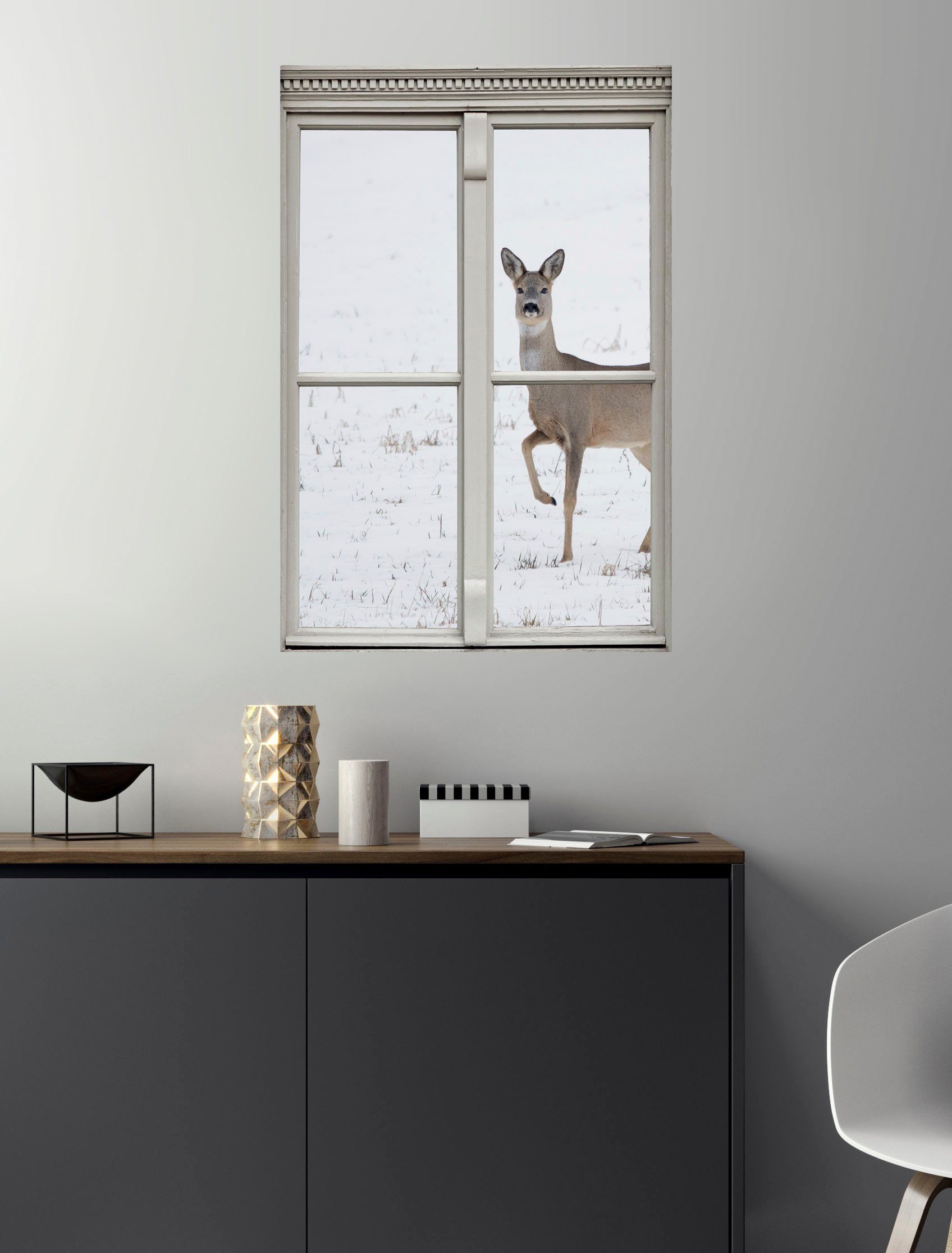 queence Wandfolie Ree Muursticker, muurdecoratie, zelfklevend, 3D, raam