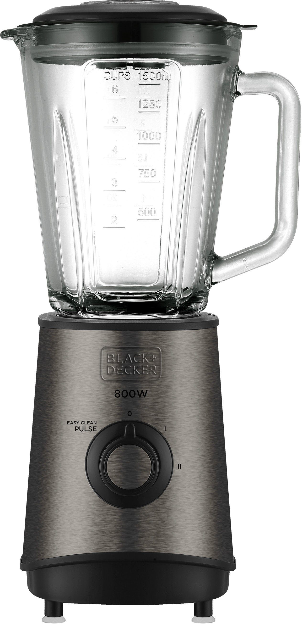 BLACK+DECKER BXJB800E Blender mixer 800W, 1.5L glazen kom -3 snelheden + Pulse 4 roestvrijstalen mes