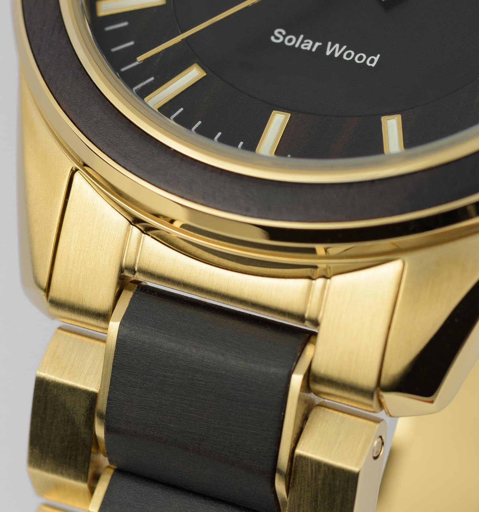 Jacques Lemans Solarhorloge Eco Power Solar Wood, 1-2116J Horloge, herenhorloge, datum, houten wijzerplaat, roestvrijstalen band
