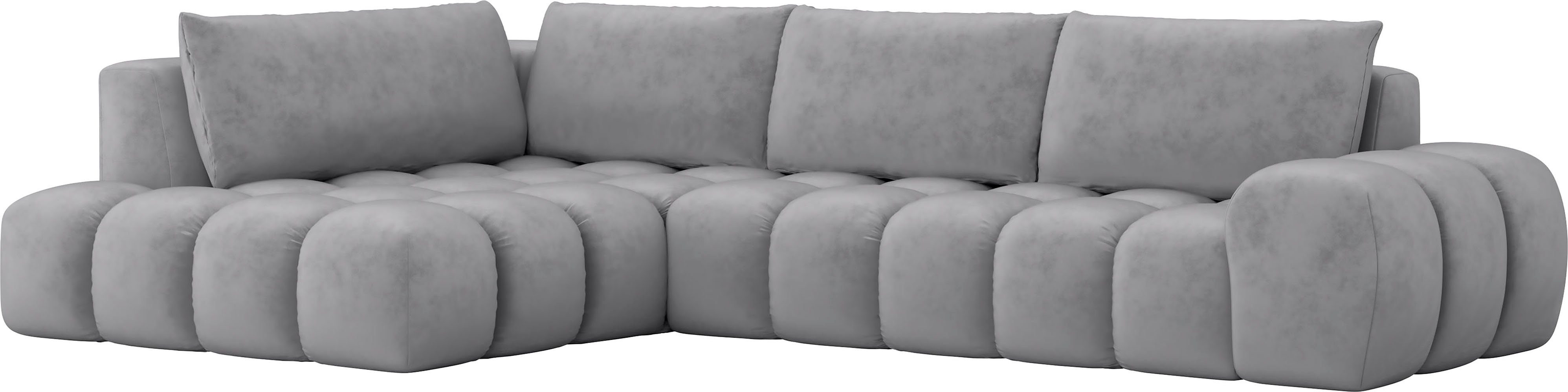 INOSIGN Hoekbank AZITA designsofa, elegant en comfortabel L-vorm, bubbel-look losse rugkussens, droomachtige stiksels, afmetingen b/d/h: 352/210/72 cm