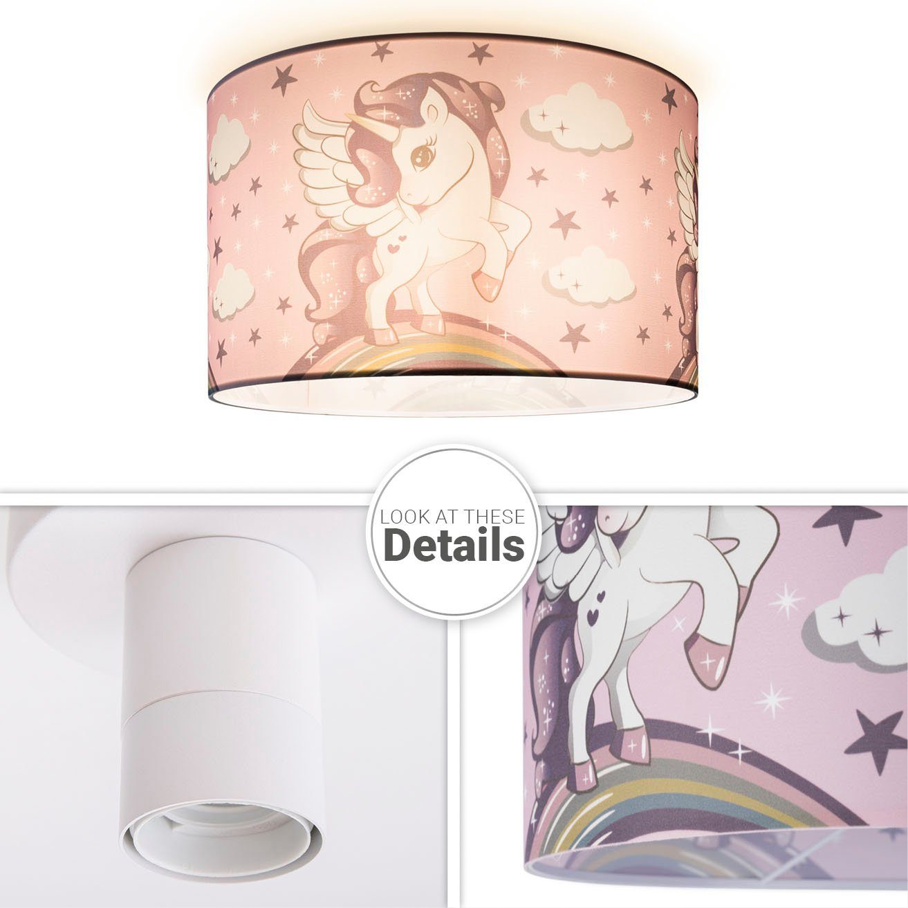 Paco Home Plafondlamp Hugo Cosmo 213 Kinderlamp LED kinderkamer lamp met eenhoorn, E27