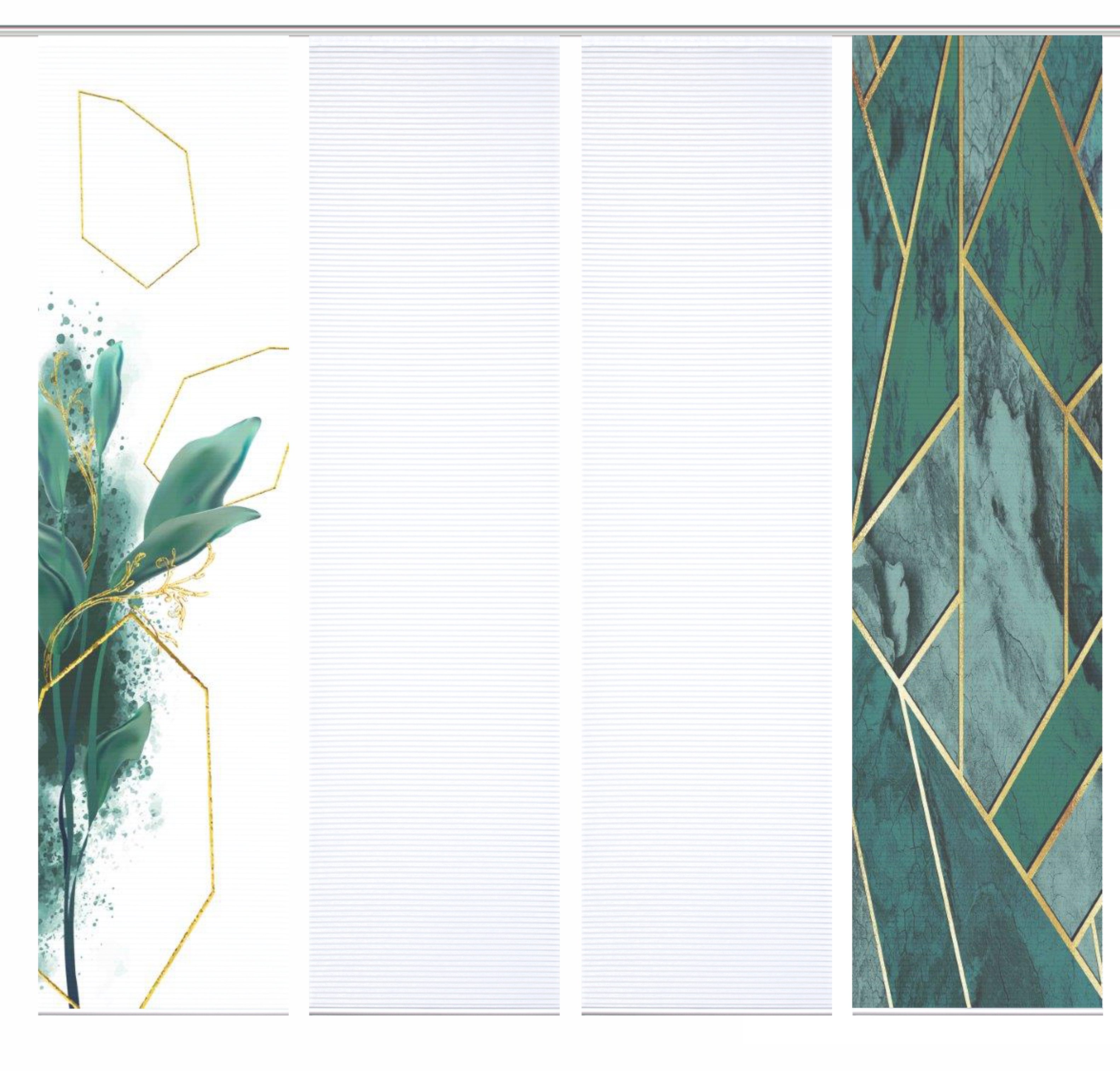 HOME in green Paneelgordijn Signum SET DIGITALE PRINT, BAMBOELOOK GERECYCLED (4 stuks)