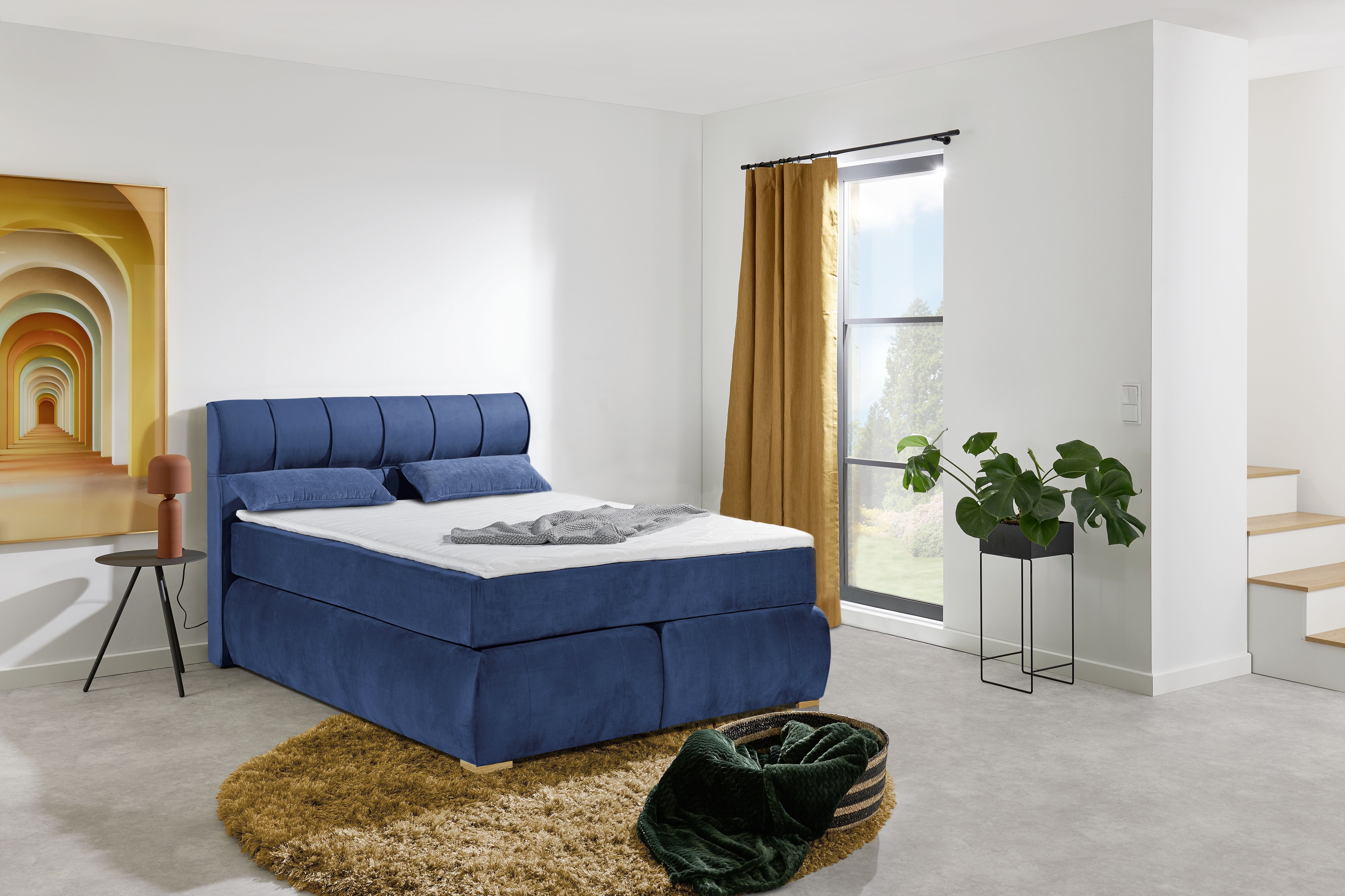 Places of Style Boxspring Felicia in h4, incl. matrastopper en bedbox boxsprings blauw