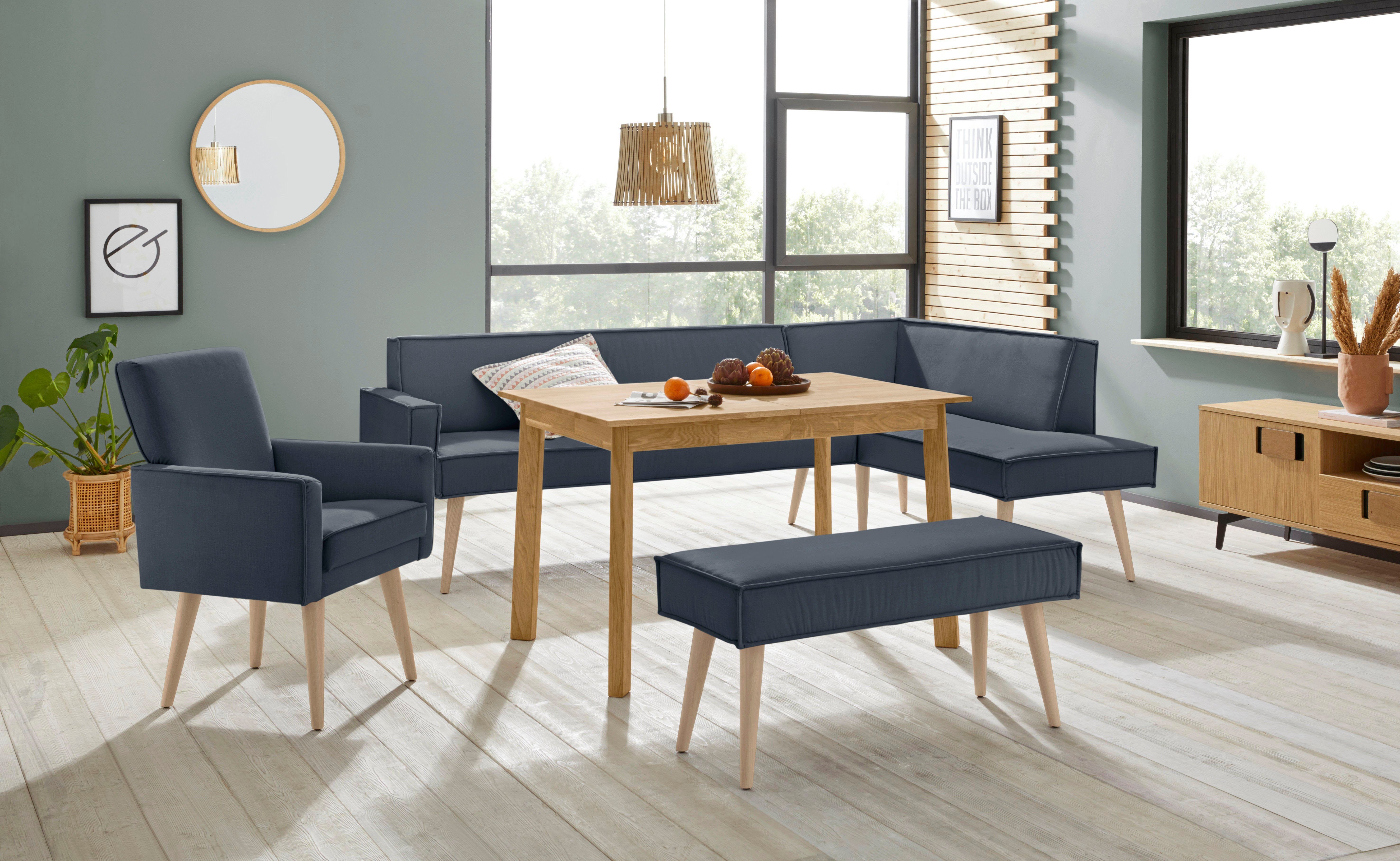 exxpo - sofa fashion Hoekbank Lungo, moderne paspelnaad, comfortabel en elegant, hoge houten voet
