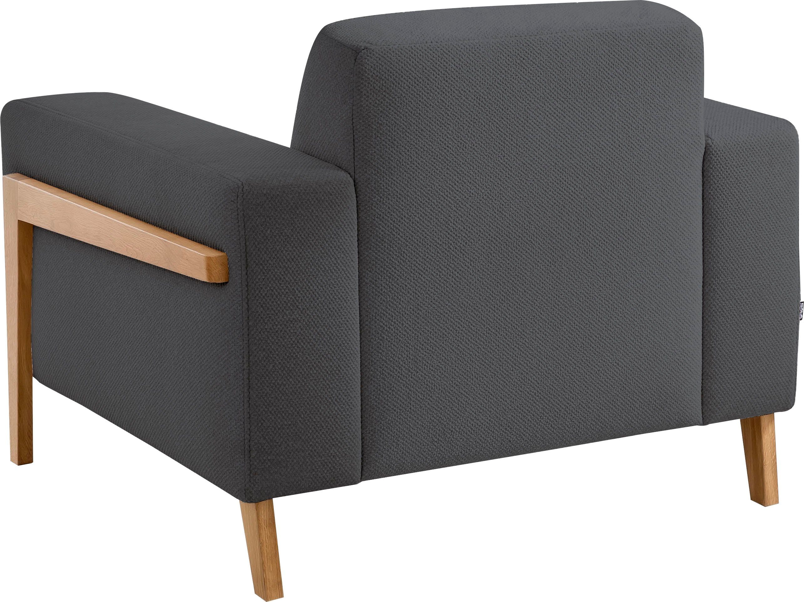 exxpo - sofa fashion Fauteuil Starr, loungestoel, Scandic ontwerp met zichtbaar hout aan de armleuning in scandinavisch design, met massief houten poten, vrij plaatsbaar in de ruimte