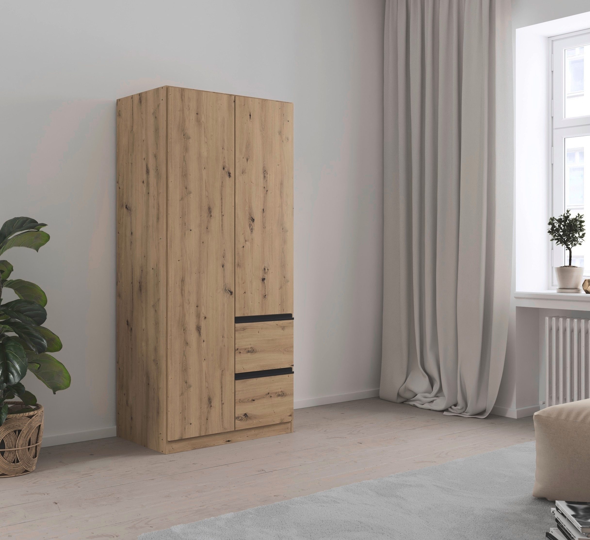 rauch Draaideurkast Kledingkast Kast Garderobe Wasmand COSTA Breedte 91 cm greeploze front met push-to-open functie MADE IN GERMANY