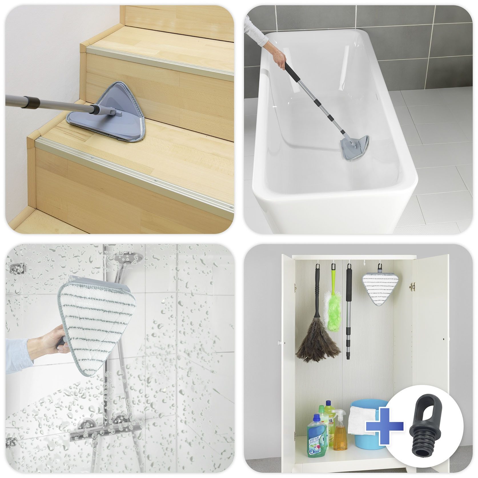 Maximex Vloerwisserset Driehoek-wisser met telescopische steel 360° duo-knikgewricht, microvezel bekleding, reinigt alleen met water (set, 5-delig)