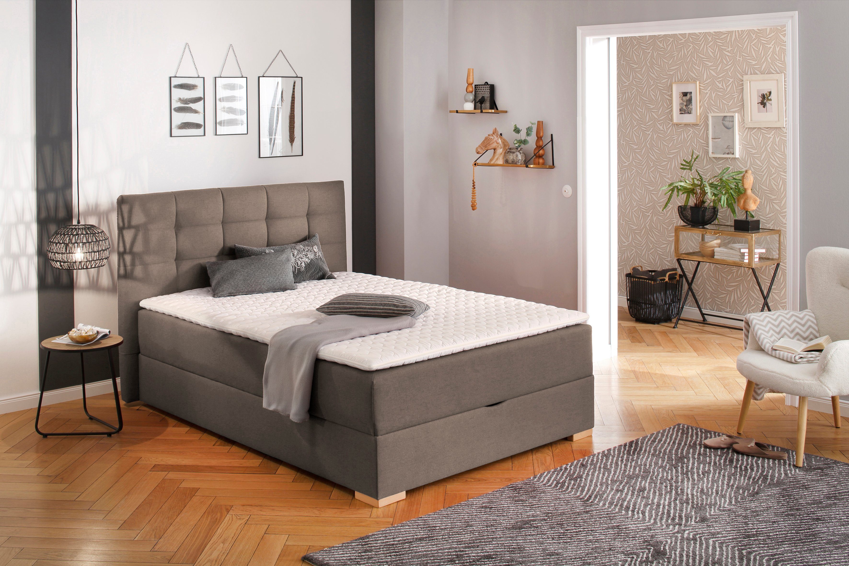 Home affaire Boxspring Olivet in 4 kleuren, 4 breedten, 2 matrassoorten, ook in extra lang 220 cm