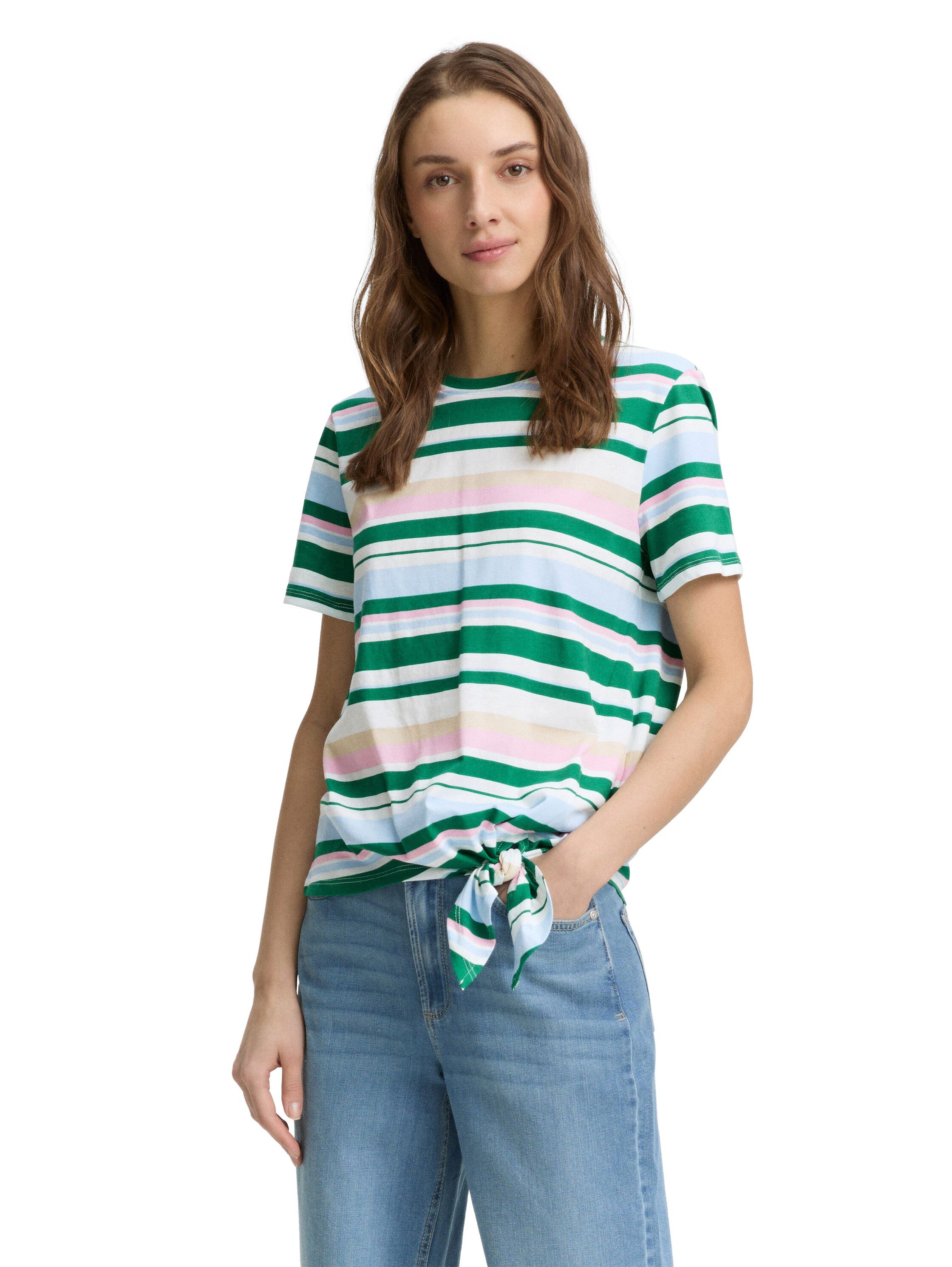 Tom Tailor Denim T-shirt met minimalprint en zij-knoop