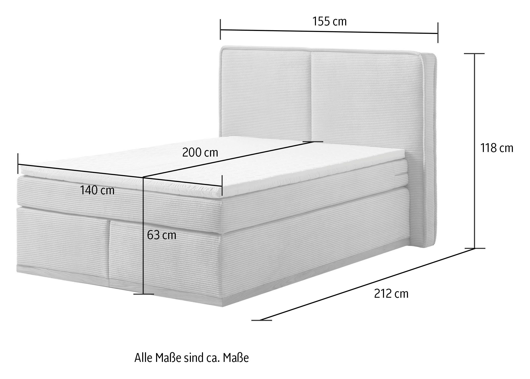 Home affaire Boxspring SHERWOOD hotelbed, bekleed bed Hoogwaardig cord ,zachte velours-structuur, met topmatras, eiken