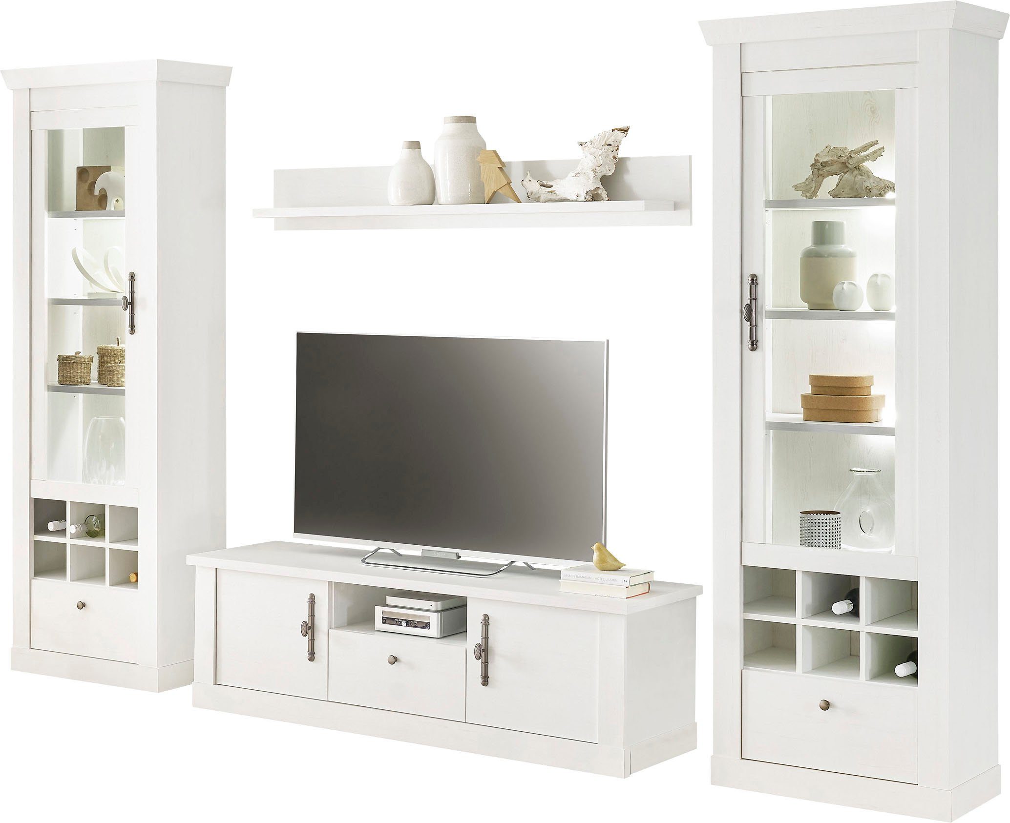 Home affaire Wandmeubel Ravenna in romantische landelijke stijl, grepen van metaal, soft-closefunctie (4-delig)