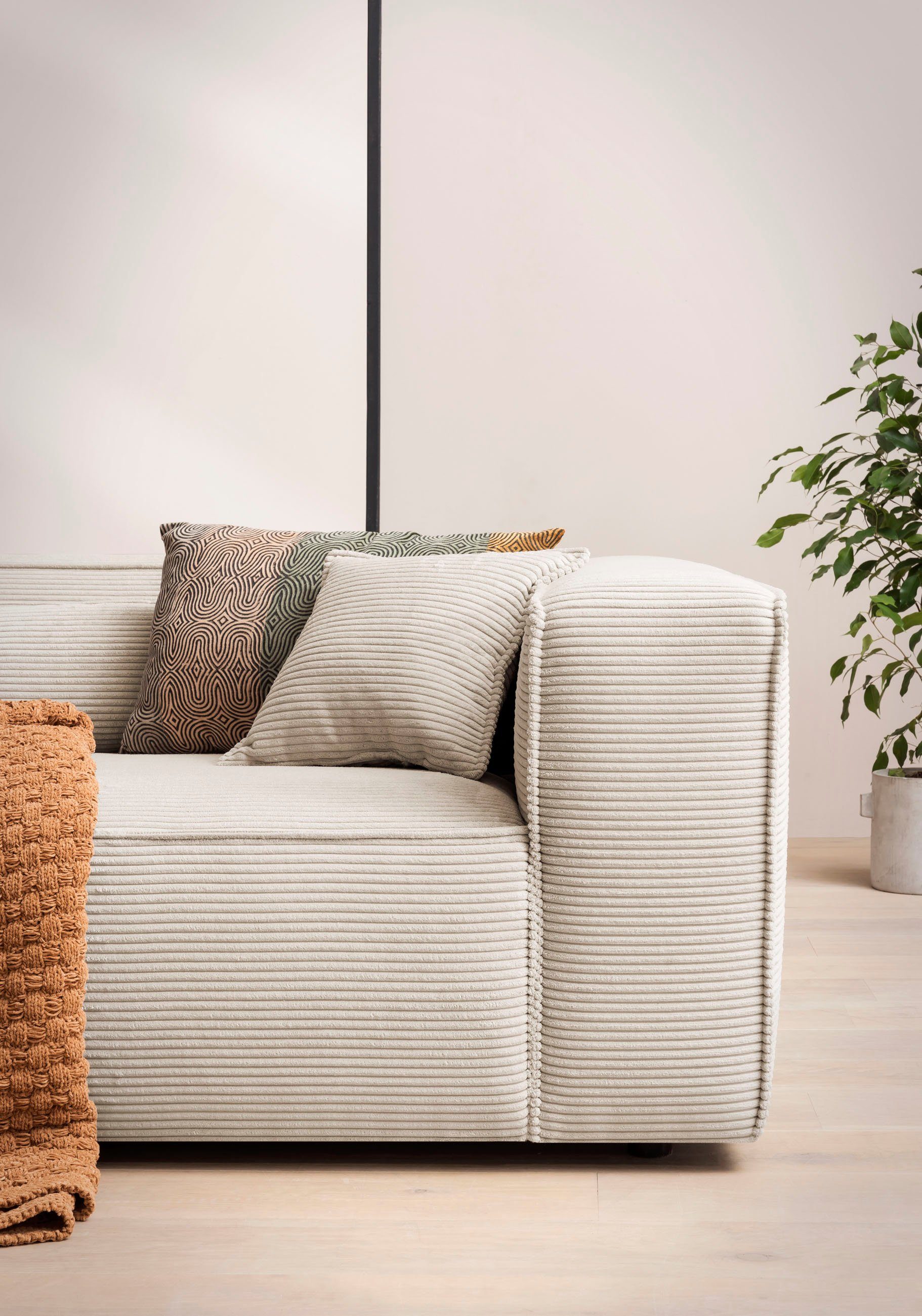 LeGer Home by Lena Gercke Hoekbank PIARA XXL, L-vorm met slaapfunctie, Big-sofa in cord of linnenlook Hocker verstelbaar tot slaapbank (krokodillenverbinder), diepe zitting