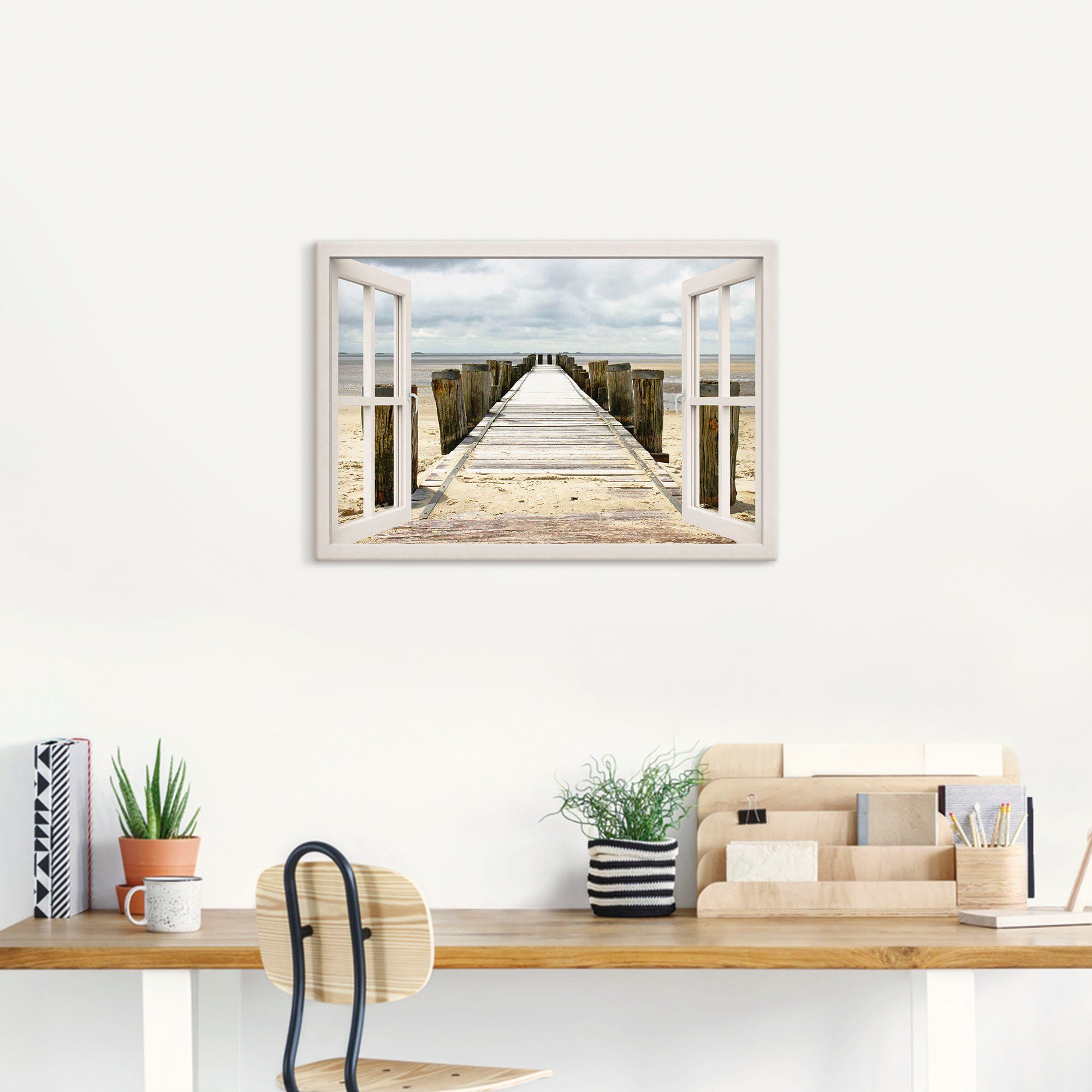 Artland Artprint Blik uit het venster - steiger als artprint op linnen, muursticker in verschillende maten
