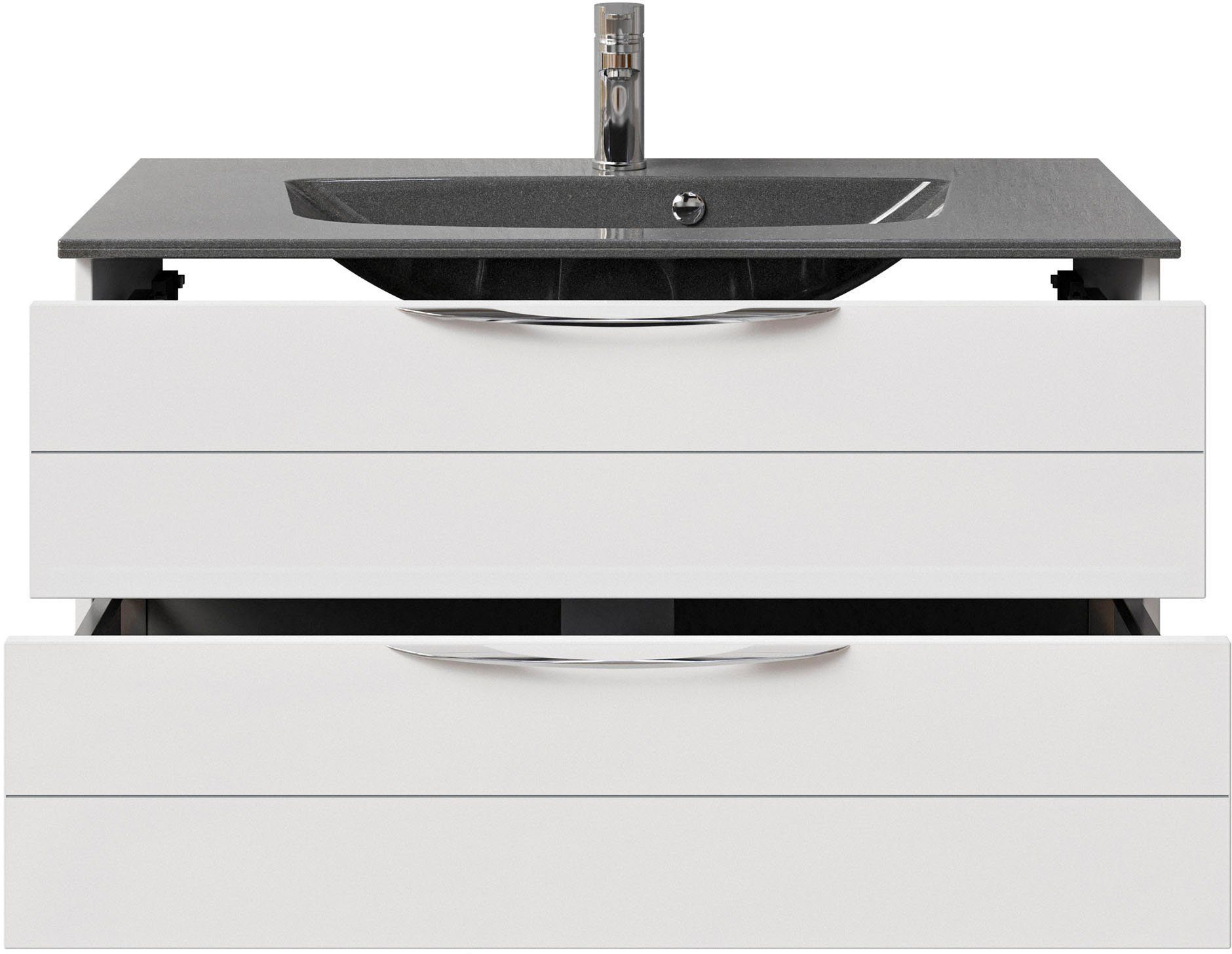 Saphir Wastafelonderkast Serie 6025 mineraalmarmeren wastafel met onderkast, 97 cm breed (2-delig)