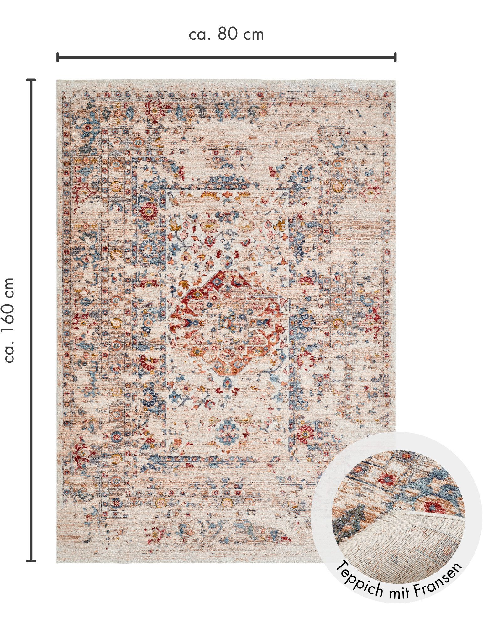 LUXOR living Vloerkleed Rocco Vintage-look, bloemig ontwerp, met franjes, woonkamer, slaapkamer