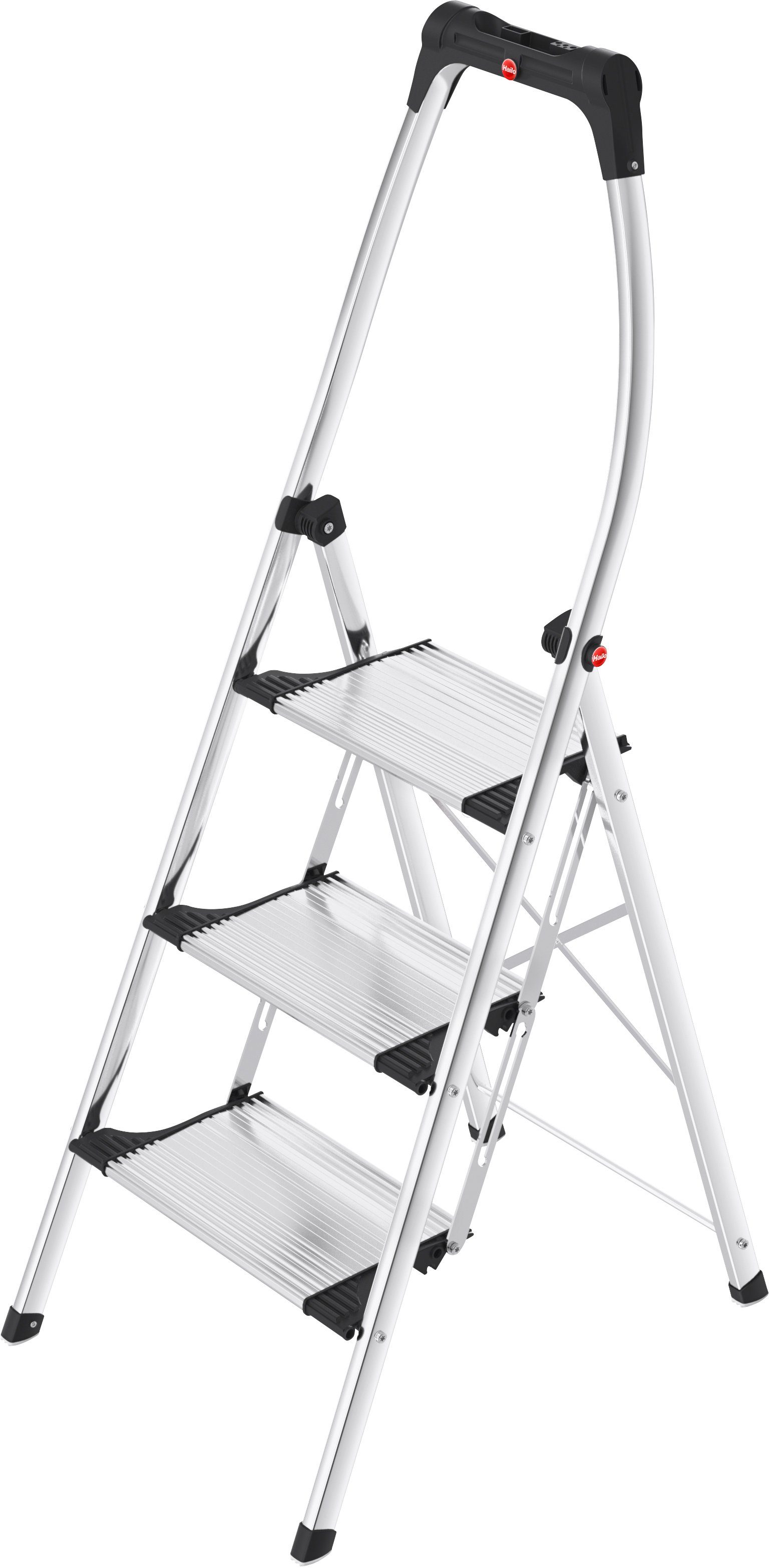 Hailo Huishoudtrapje Tredladder - K100 TopLine, van aluminium en kunststof met trappenvormige stapeling, belastbaar tot max. 150 kg (1 stuk)