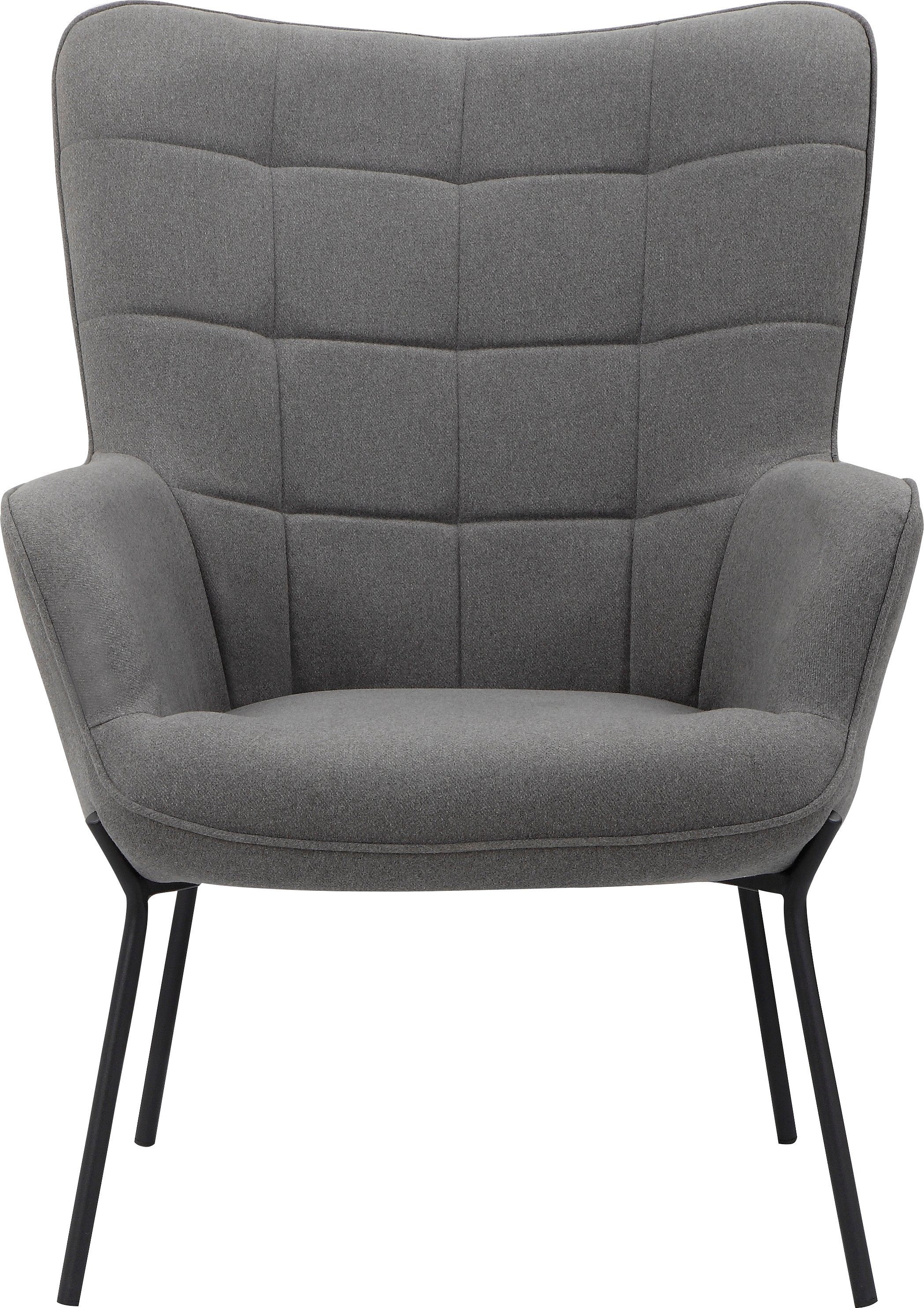 OTTO products Loungestoel Luukas, ovale stoel met metalen poten Stof gerecycled polyester, zacht verdikte zitting en rugleuning, zithoogte 46 cm (1 stuk)