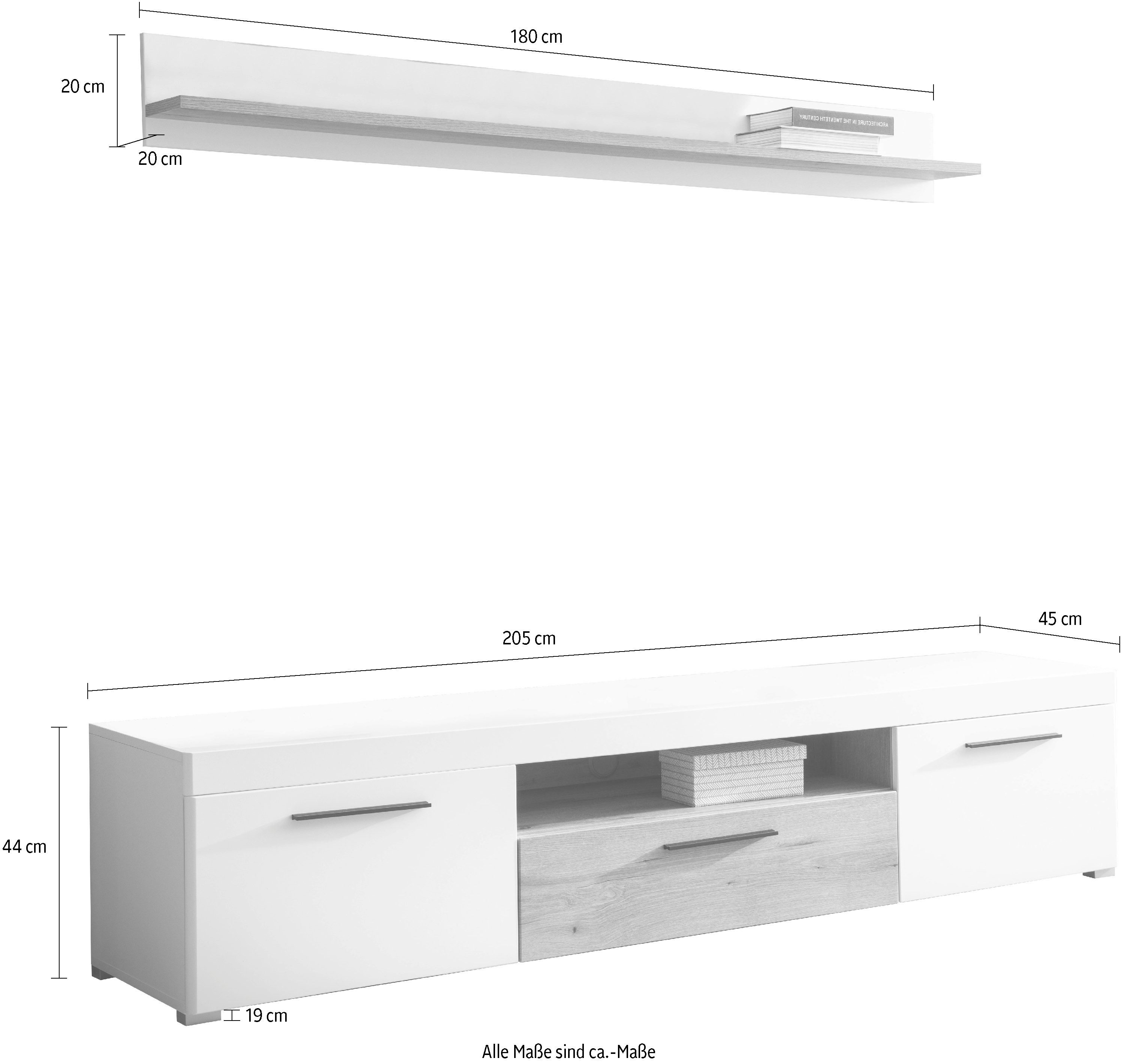 INOSIGN Wandmeubel Salerno, moderne wandmeubel, woonkamer-set, Wit met Eik Evoke Decor (set, 2-delig)